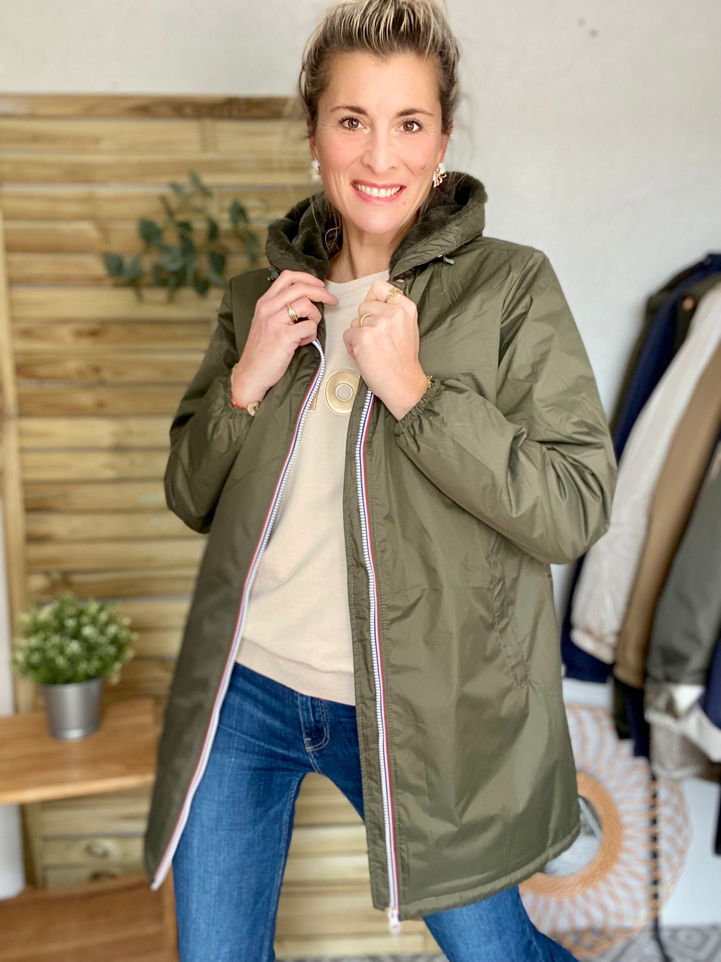 Parka Imperméable LOUISE LONG fourré - Kaki - Laura Jo