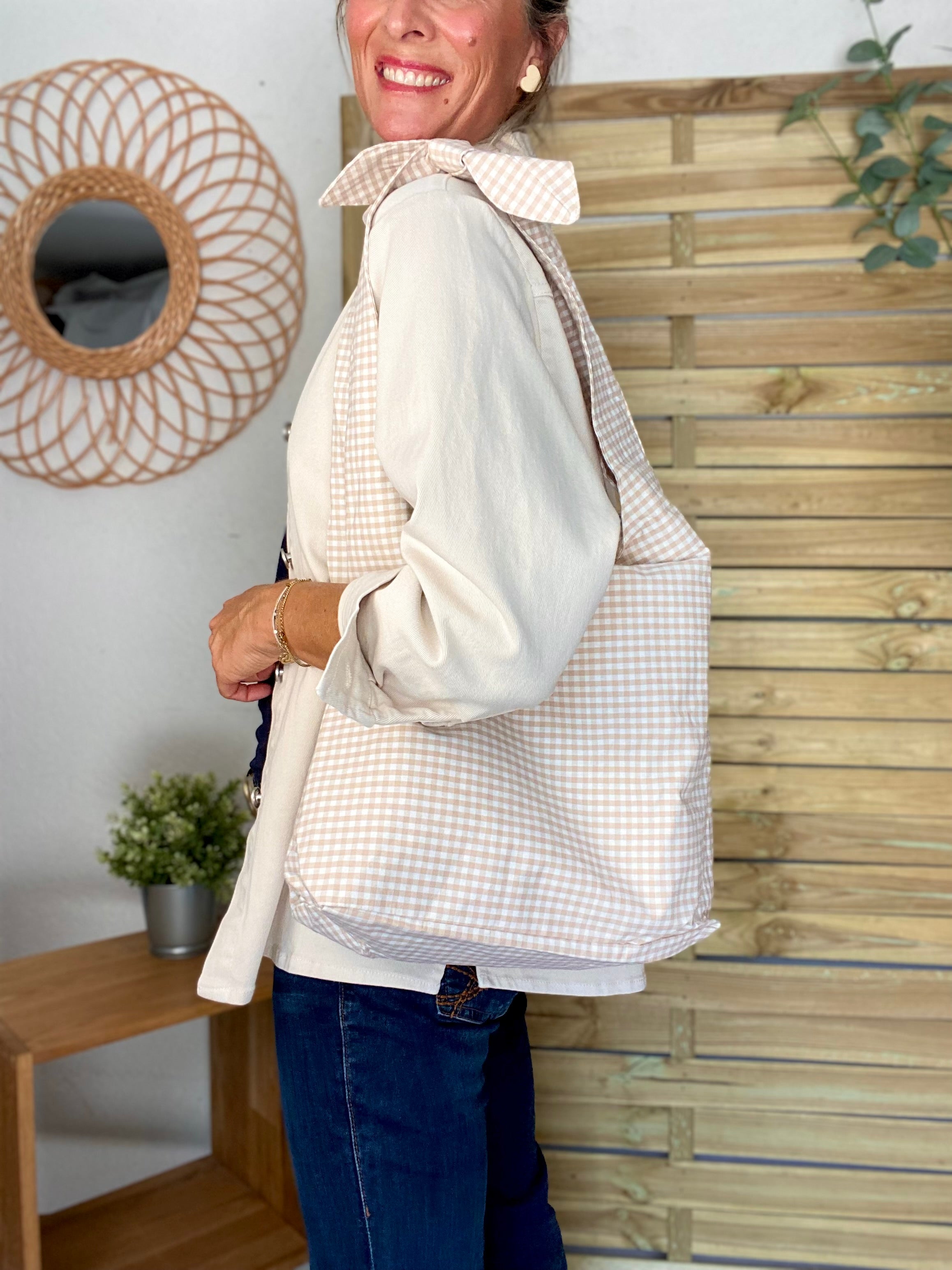Sac cabas imprimé MEGAN - Vichy beige