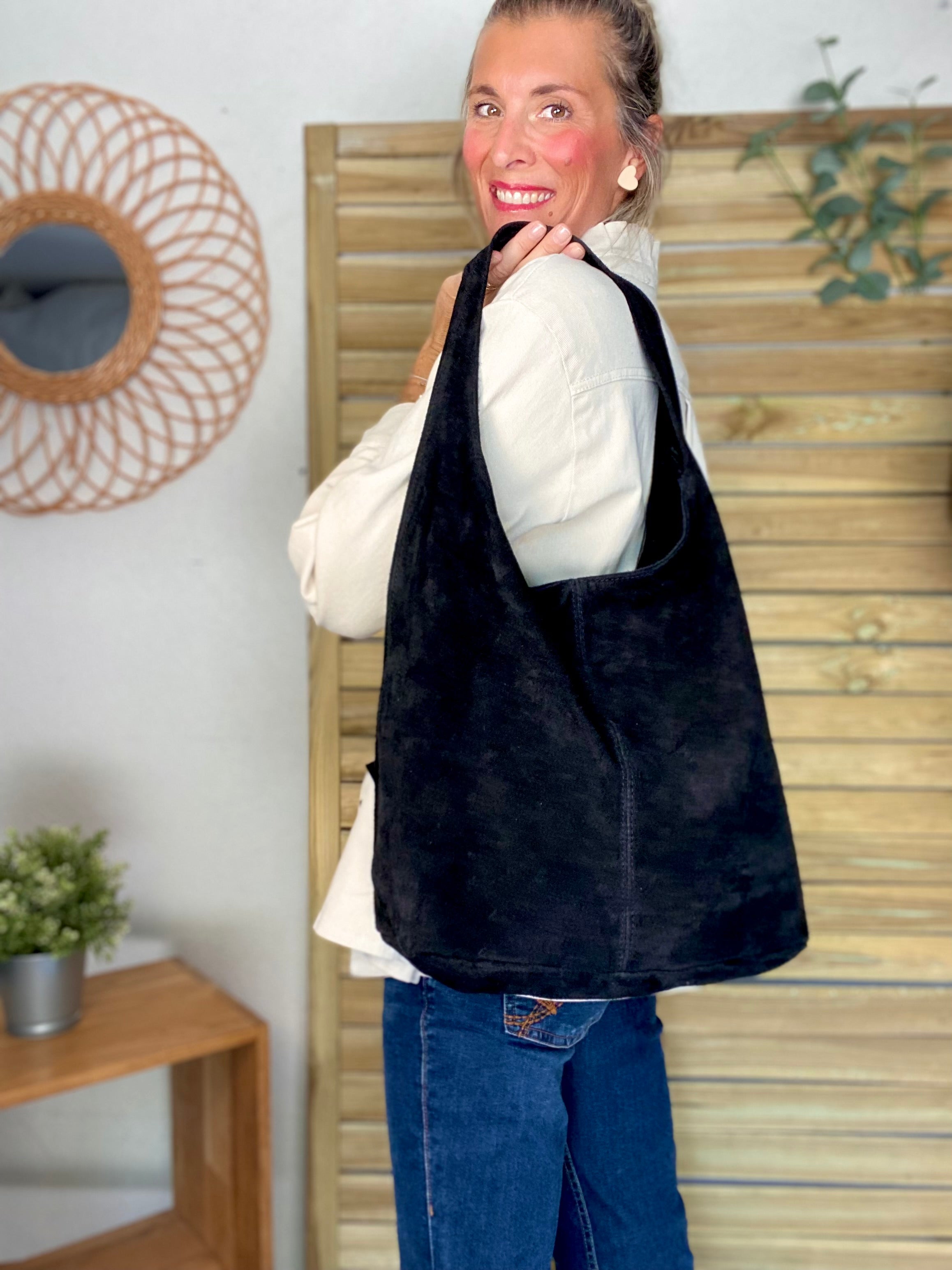 Sac cabas cuir daim MARLON - Noir
