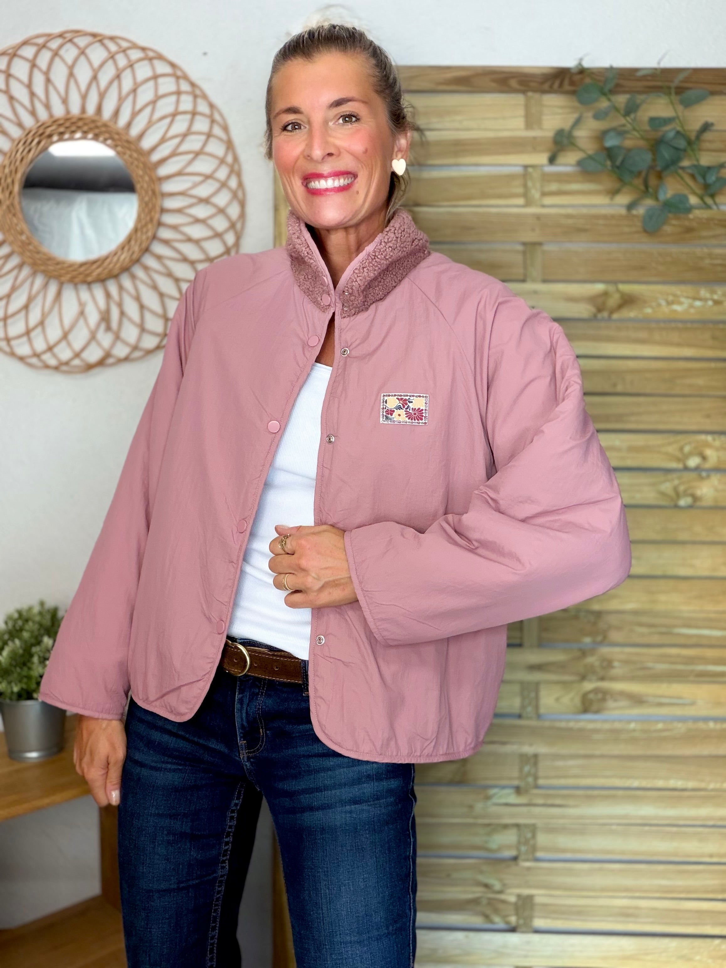 Veste matelassée réversible Sherpa AMÉLIE Vieux rose