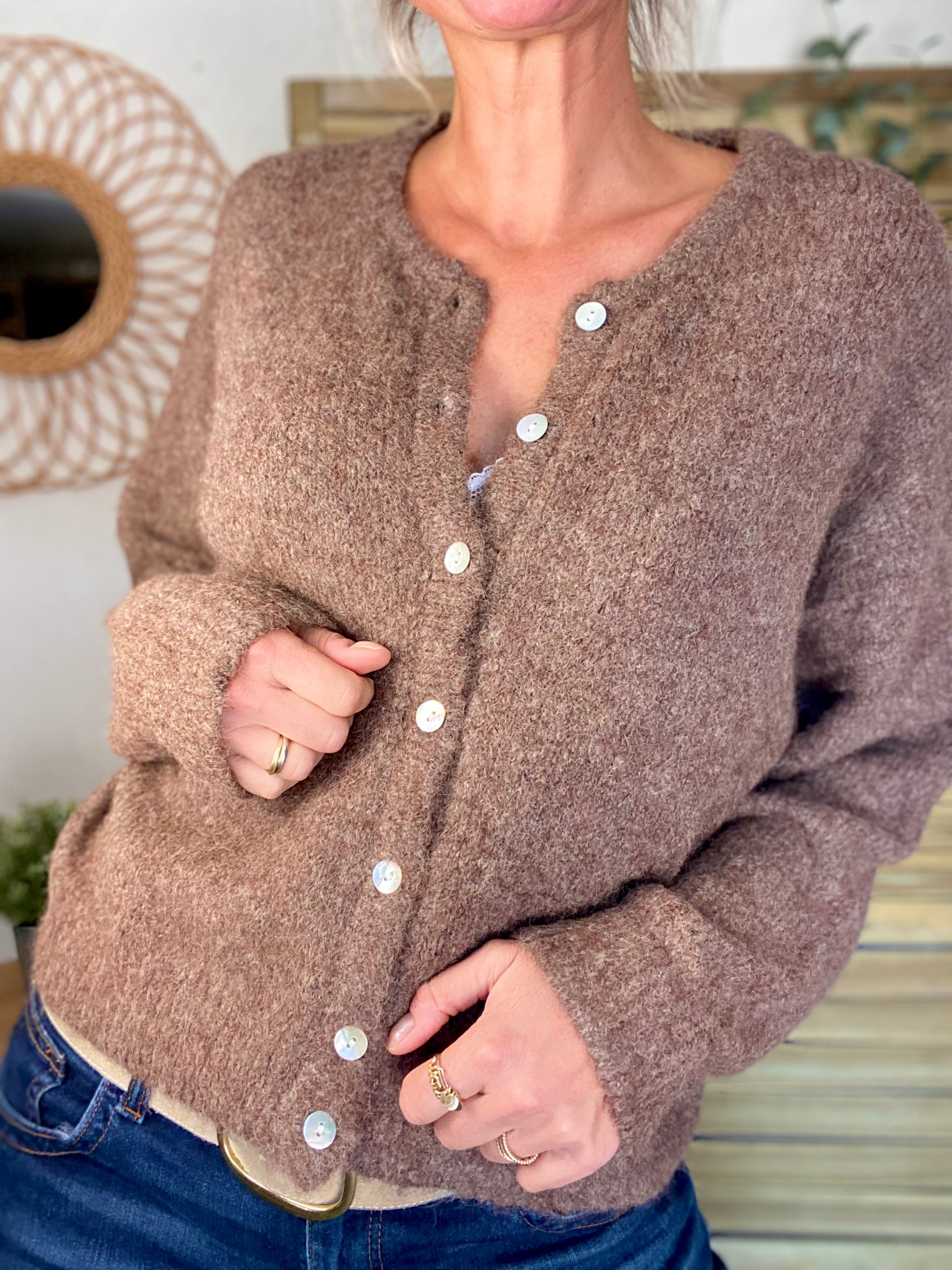 Gilet en maille MERYL - Chocolat chiné
