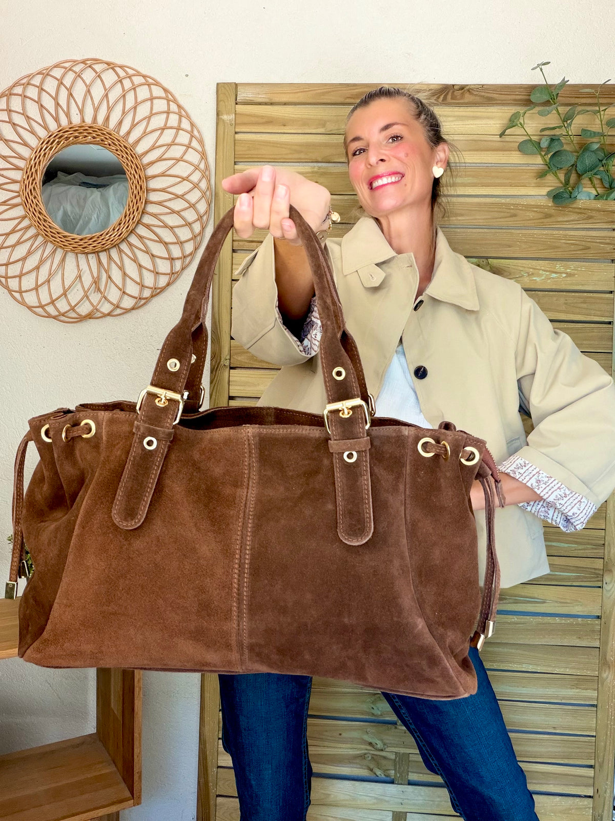 Sac cabas XL en cuir daim • JASPER Café