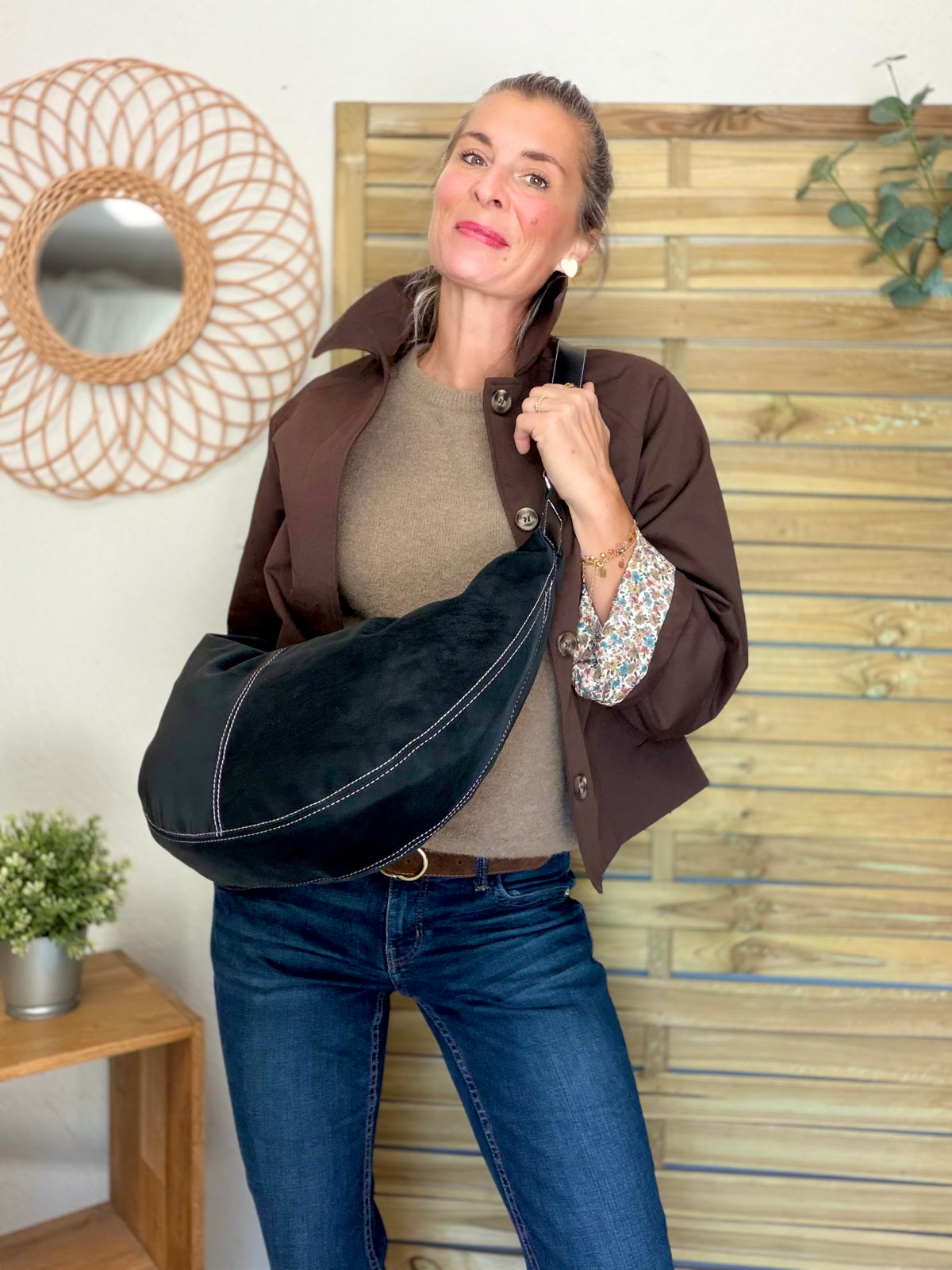 Sac besace XXL en simili cuir brossé - HAROLD Noir