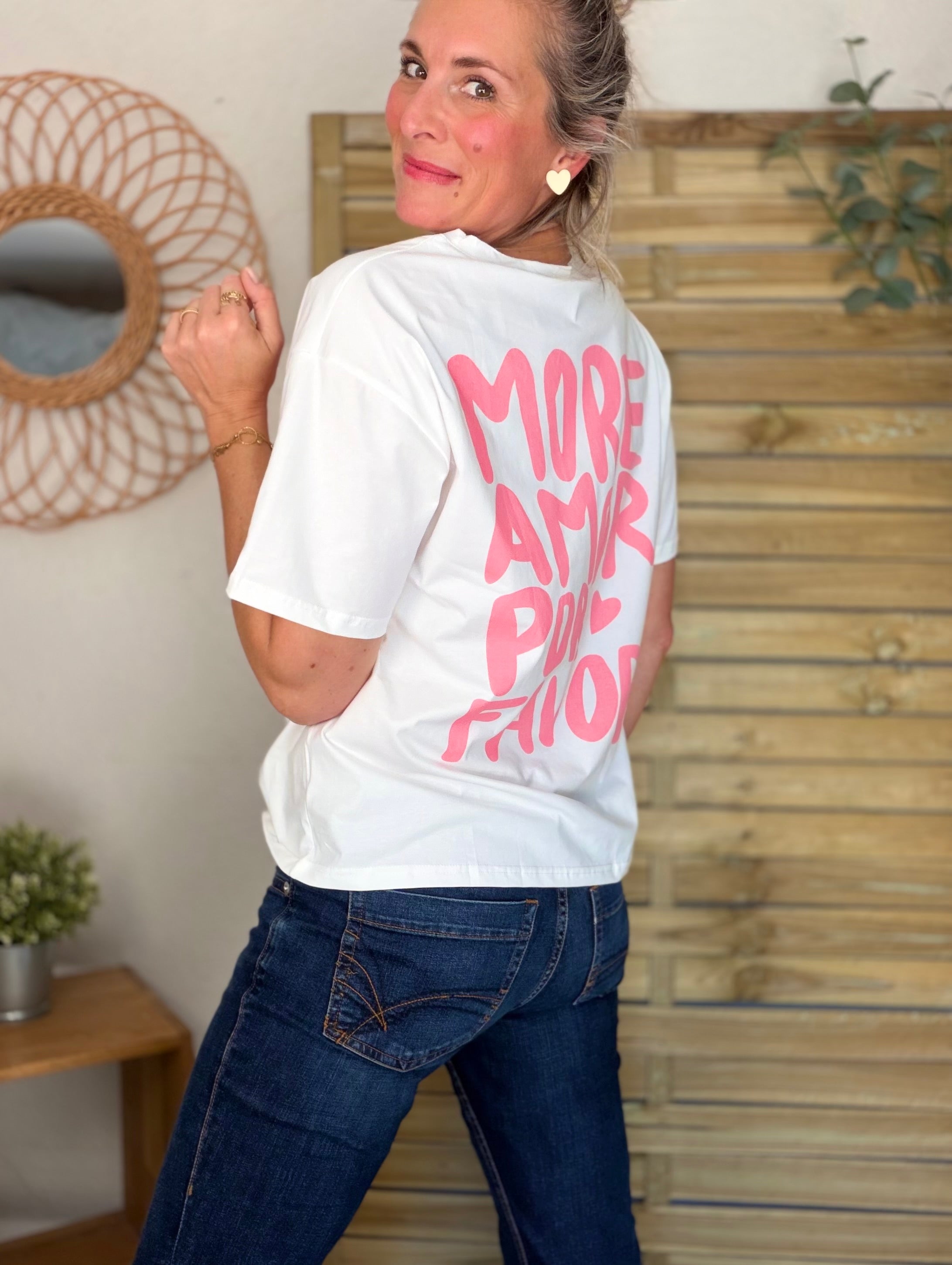 Tee shirt MORE AMOR POR FAVOR - RITA Blanc/Rose