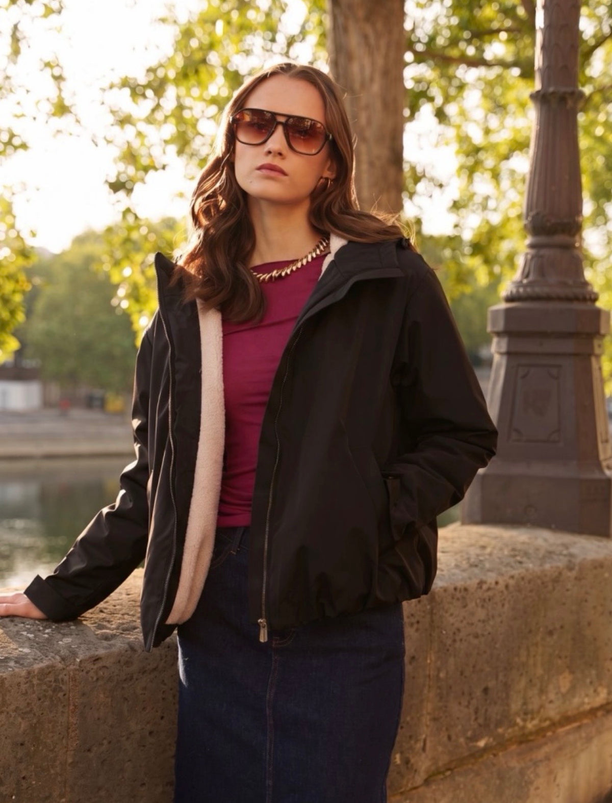 LAURA JO - Imperméable fourrée EVA court - Noir