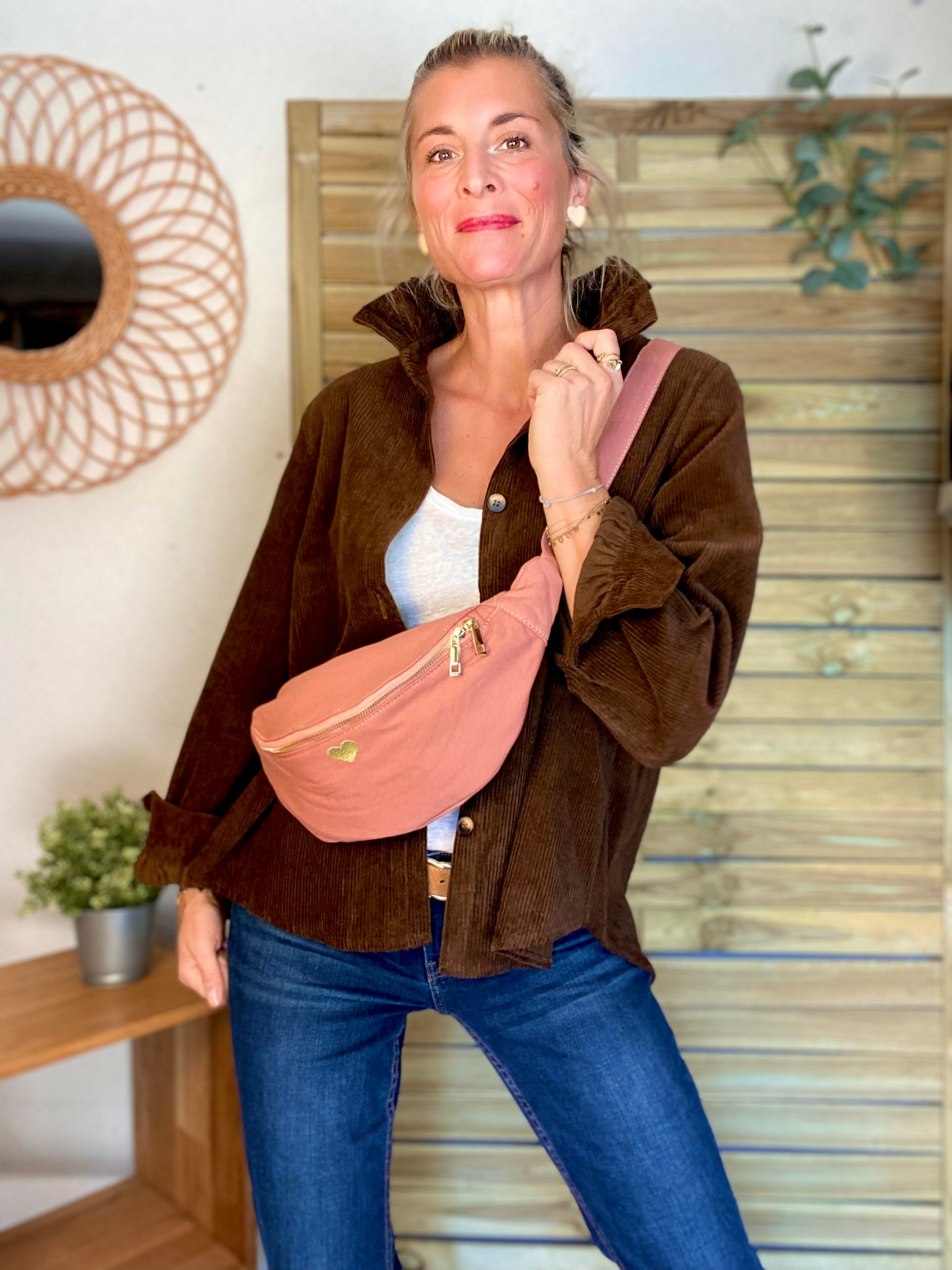 Veste / Chemise en coton, col victorien volanté YVONNE - Velours Chocolat