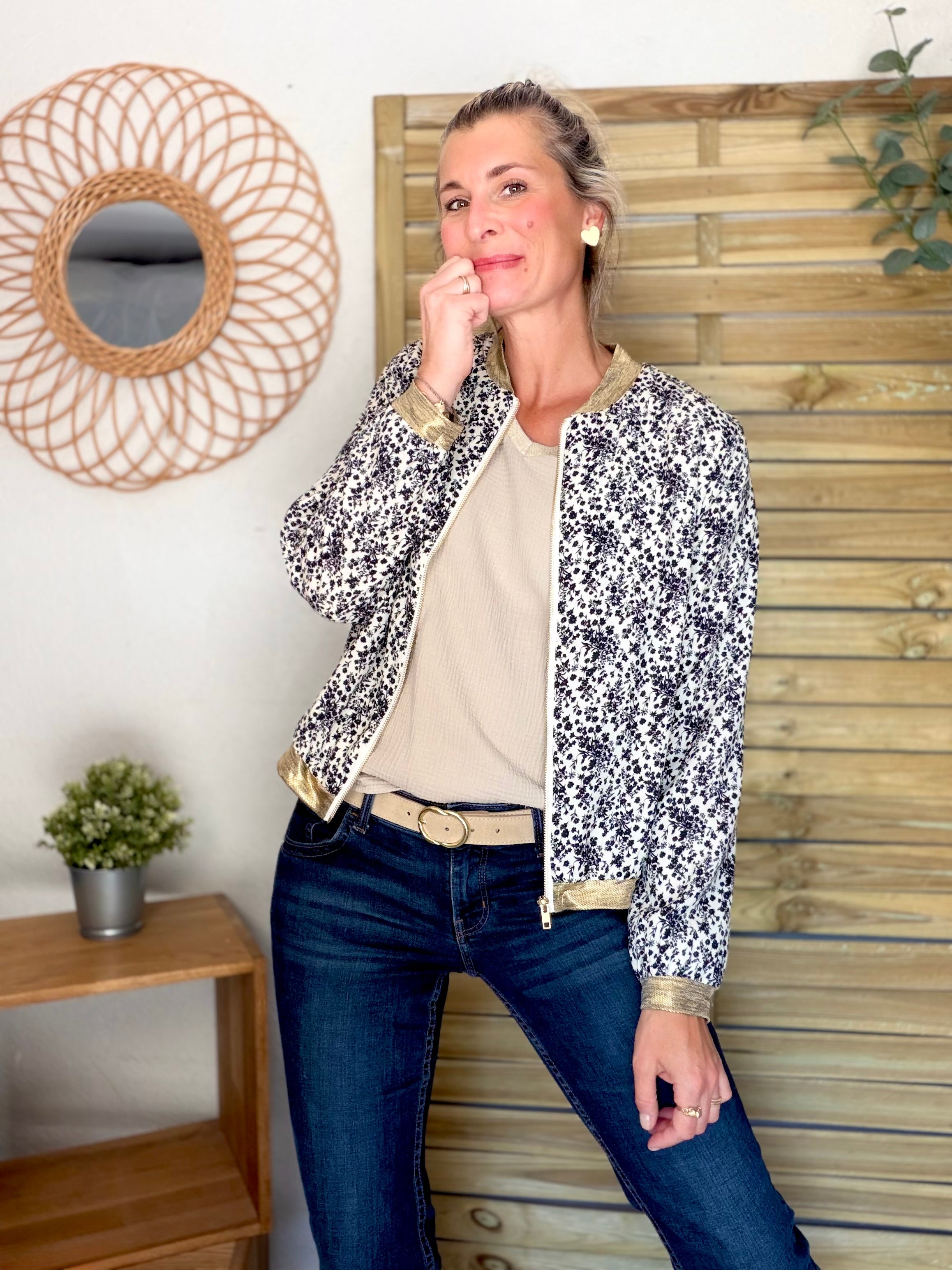⚡️ ARRIVAGE - Veste bombers feuilles Écru / Noir BROOKE