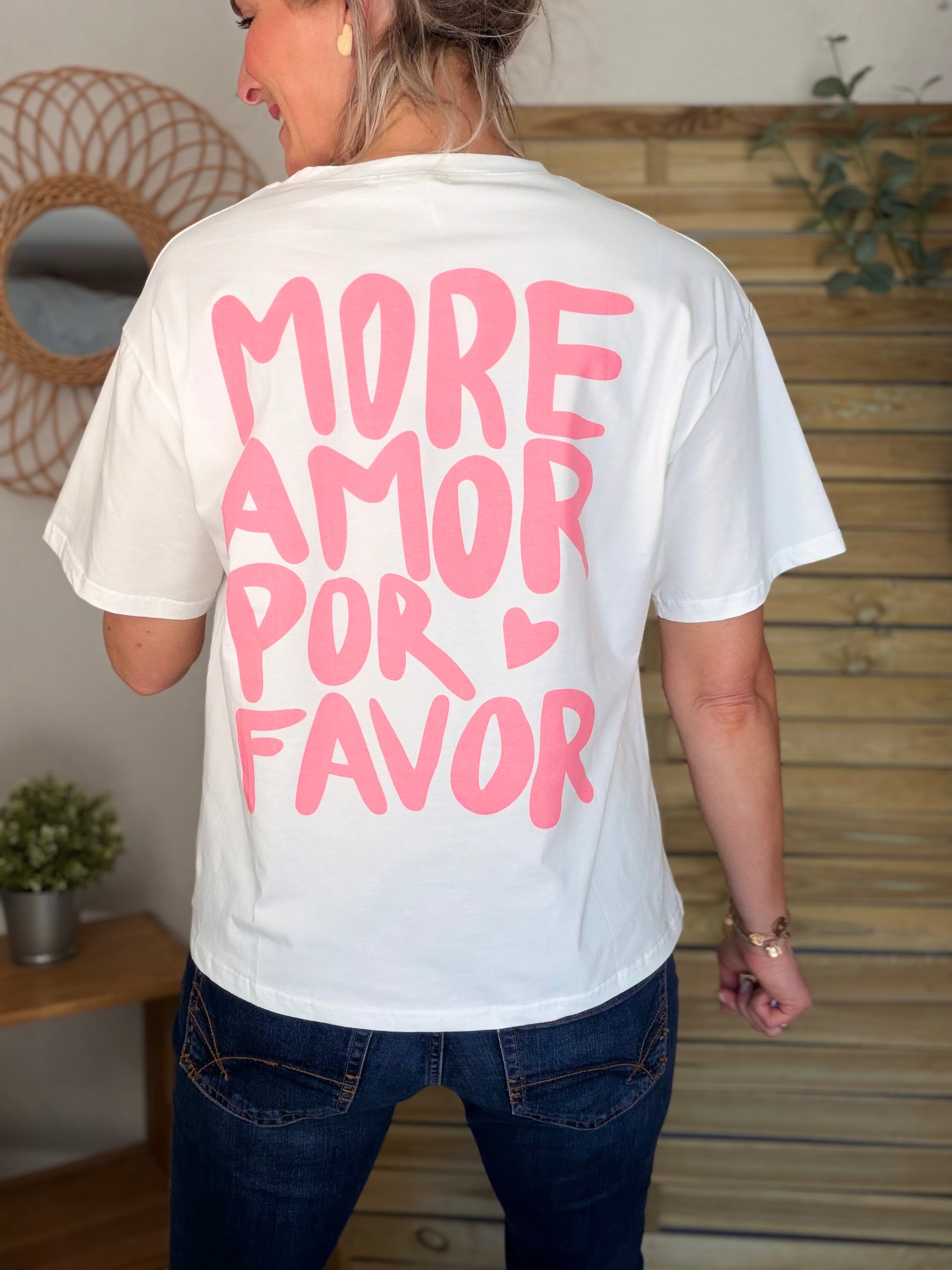 Tee shirt MORE AMOR POR FAVOR - RITA Blanc/Rose