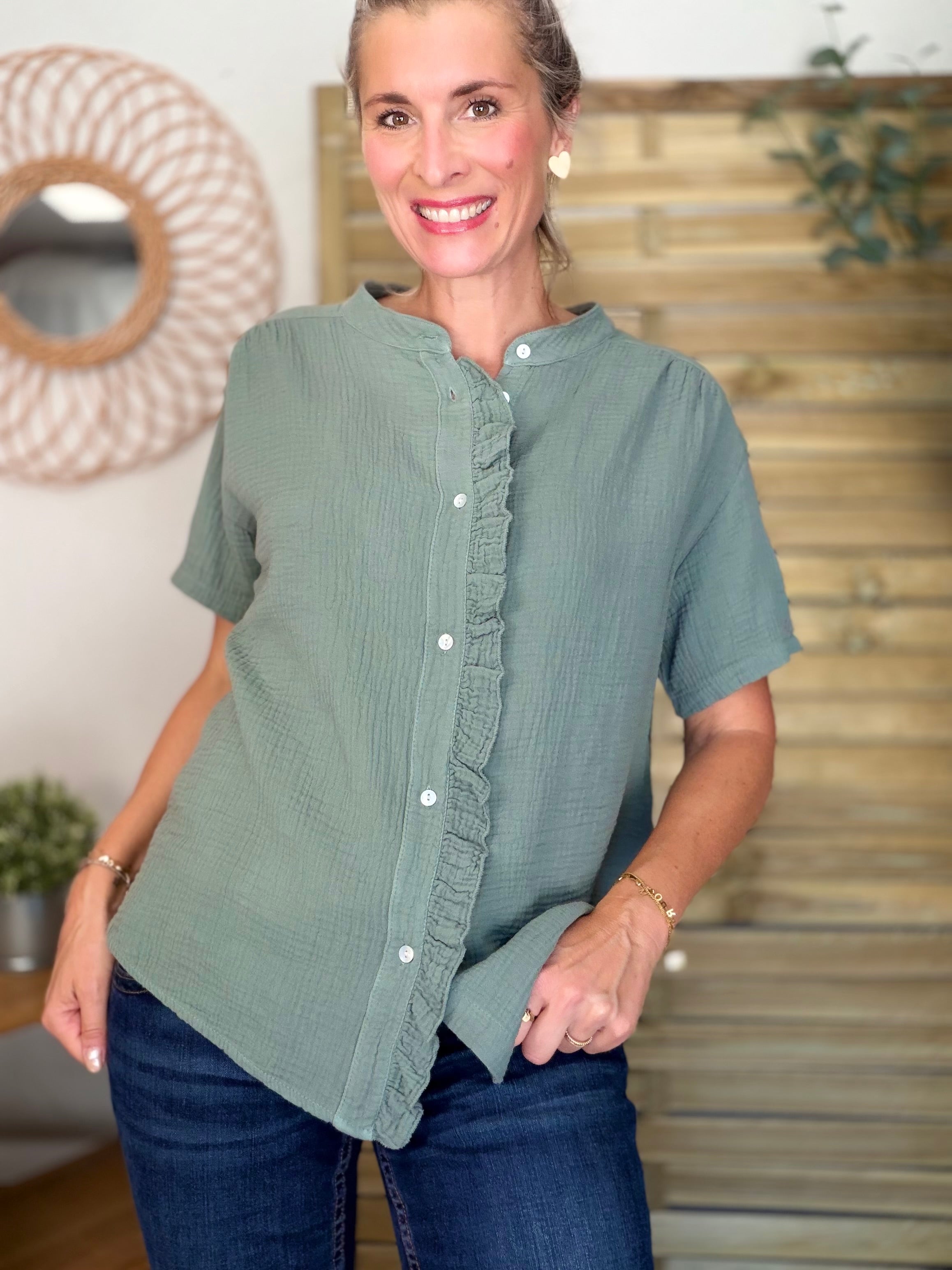 Blouse en gaze de coton ANAËLLE Kaki
