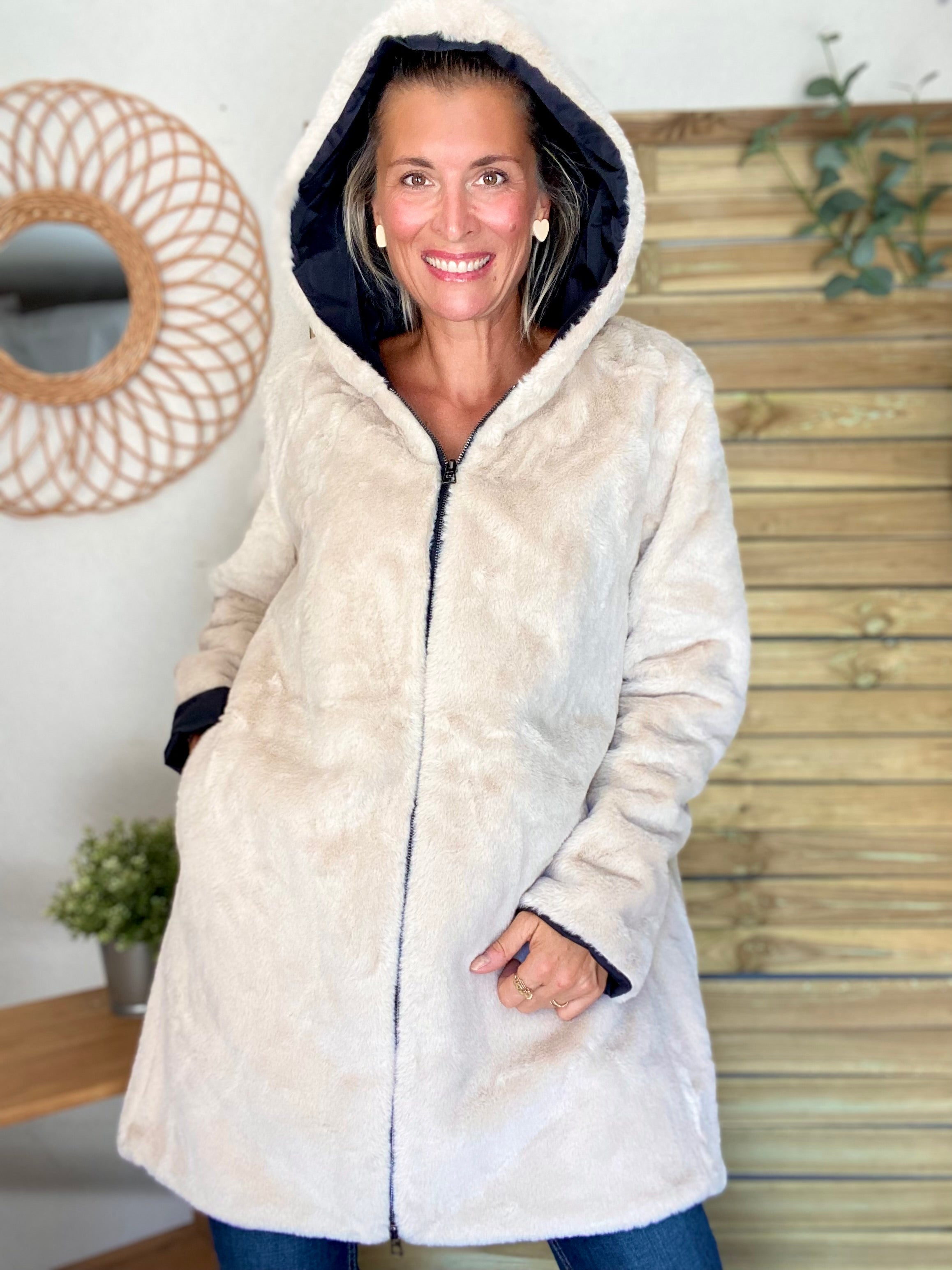 Parka Imperméable réversible fourrée Noir / Beige ALIX - LAURA JO