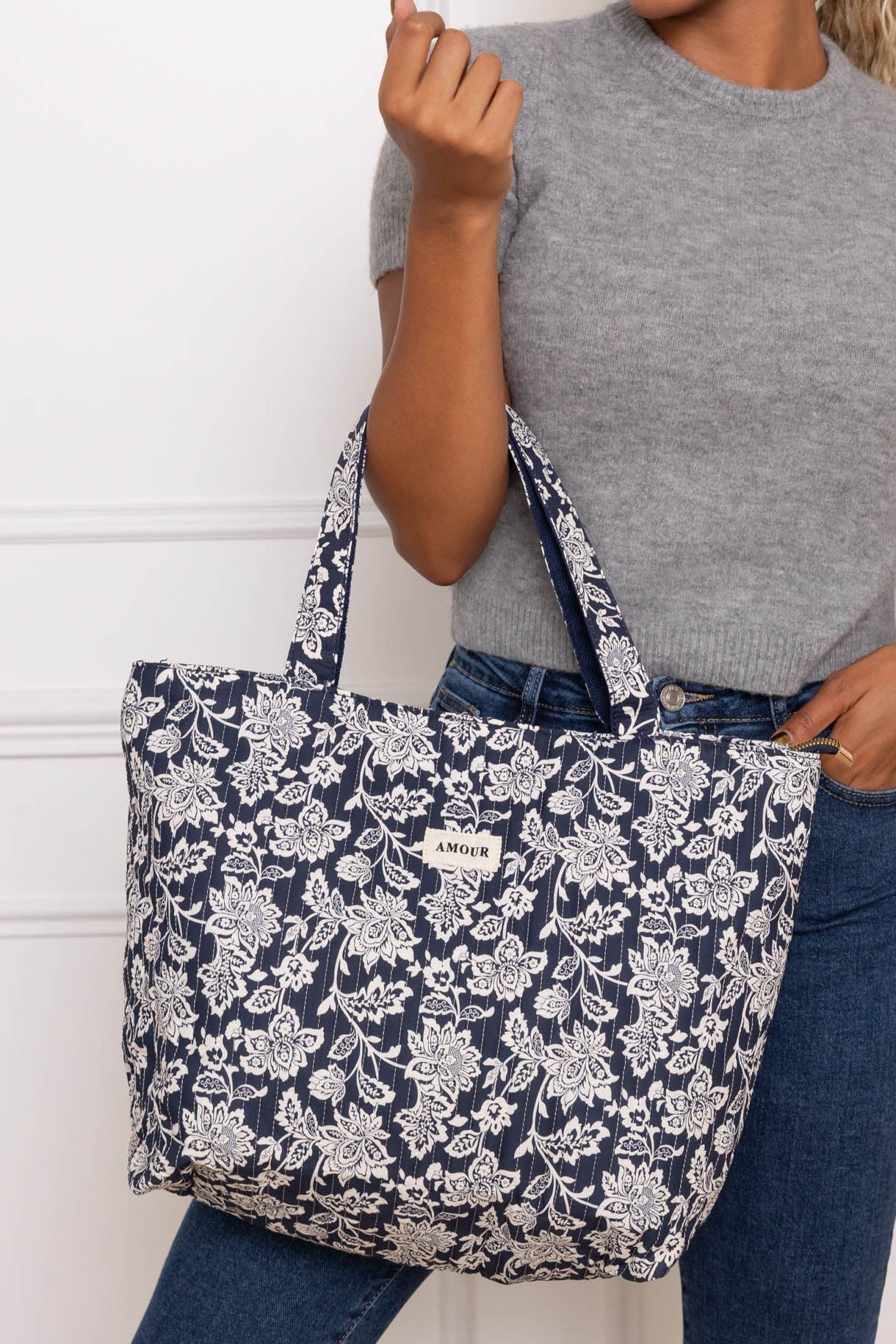 Sac cabas imprimé PIERCE - fleuri marine