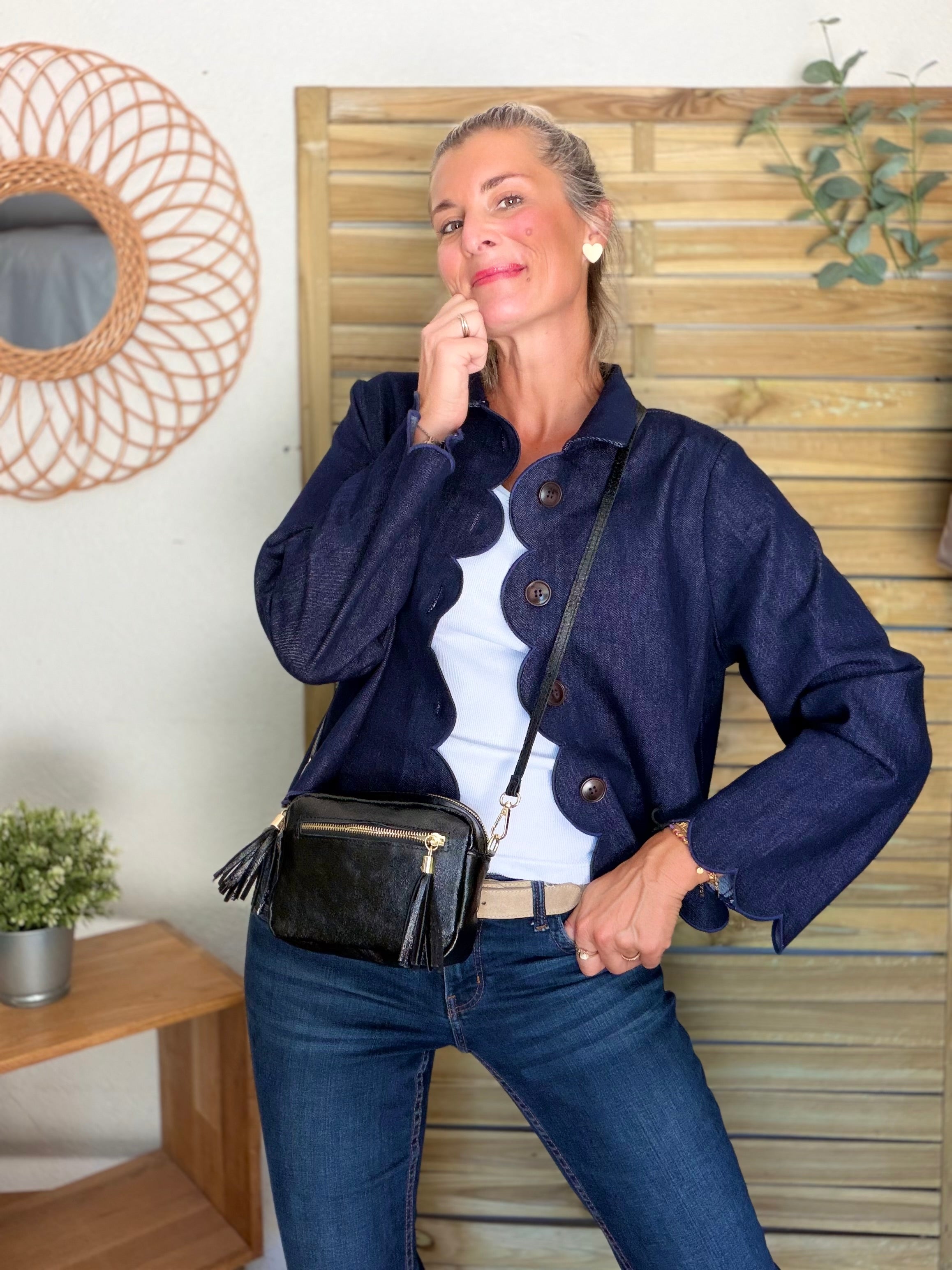 Sac bandoulière en cuir irisé - CHERRY - Noir