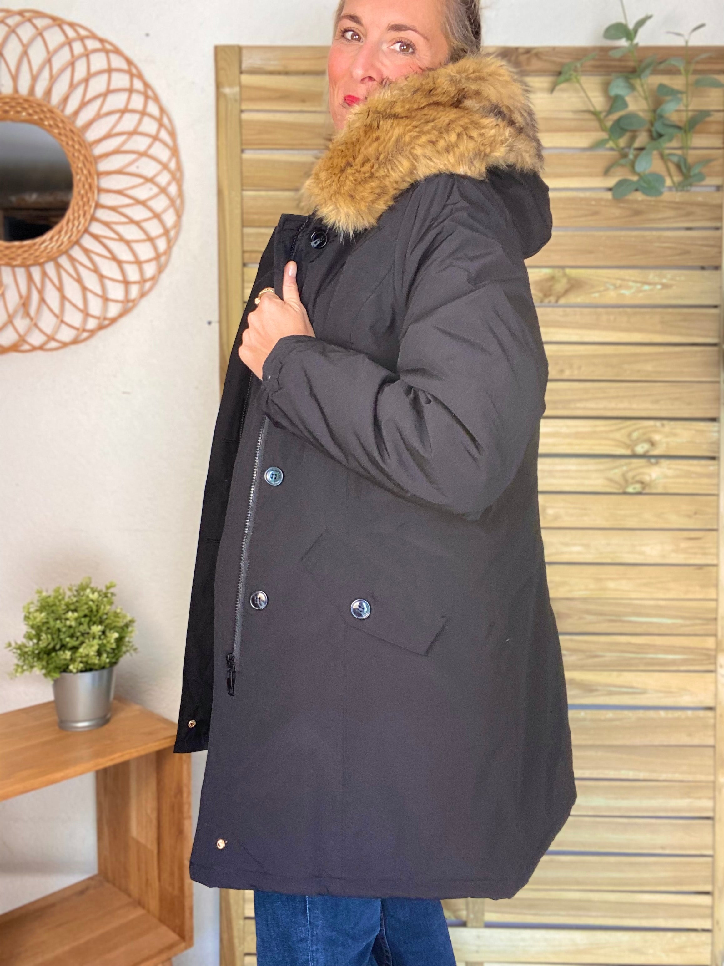 ⚡️ PÉPITES FRIDAY - Parka rembourrée déperlante noir, capuche col fourrure amovible - CHEYENNE