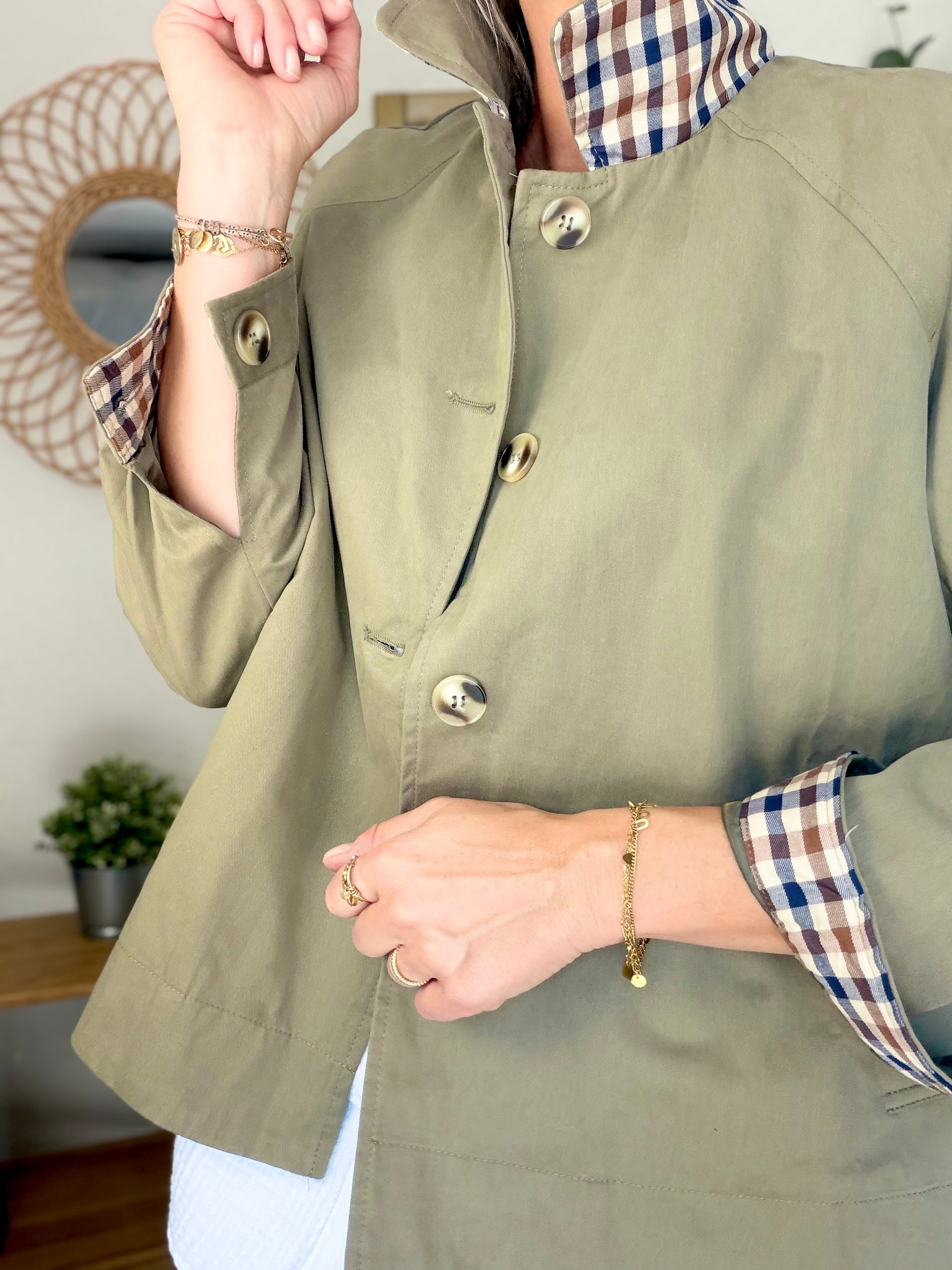 Veste Trench en coton avec carreaux - SOLÈNE Kaki