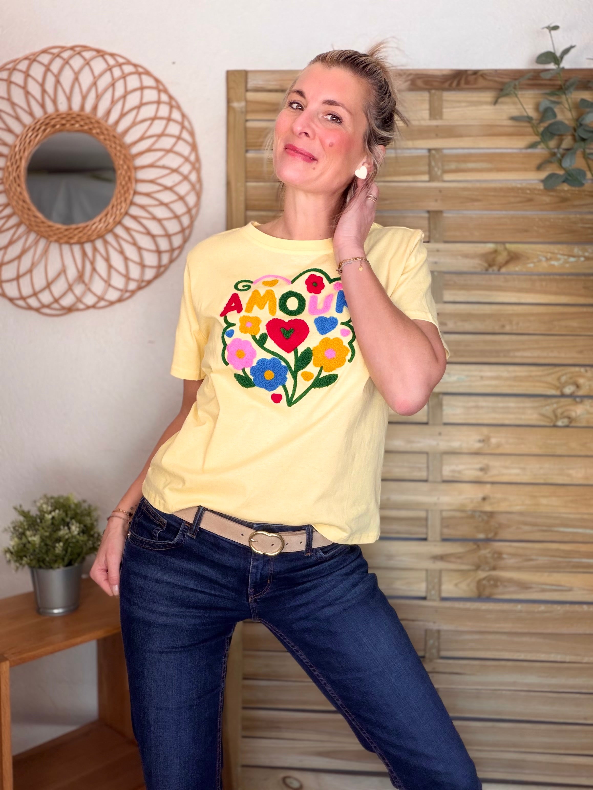 Tee shirt amour fleuri ARYA Jaune