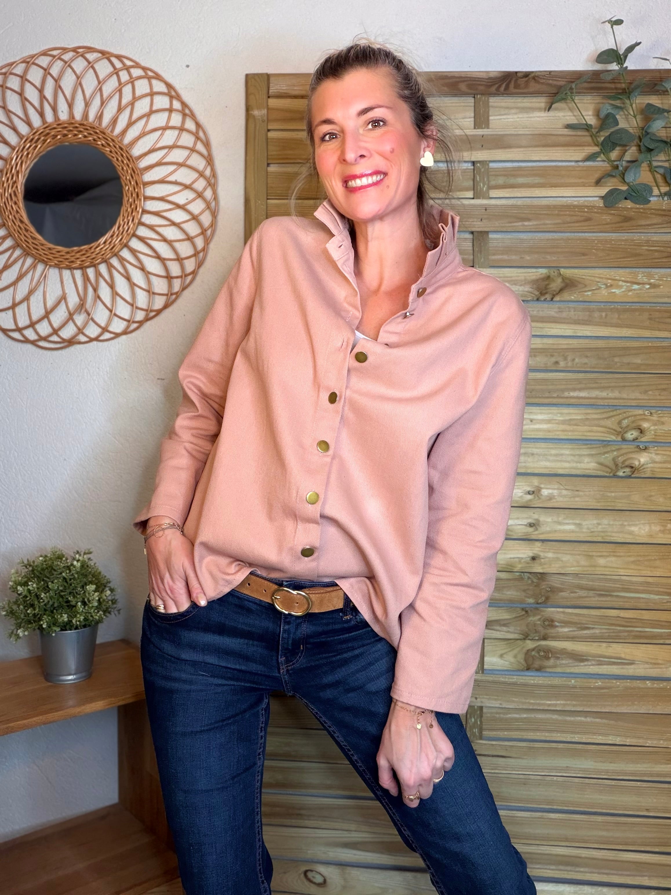 ⚡️ ARRIVAGE - Veste / Chemise en coton, col victorien volanté Beige taupe HILLARY - Rose