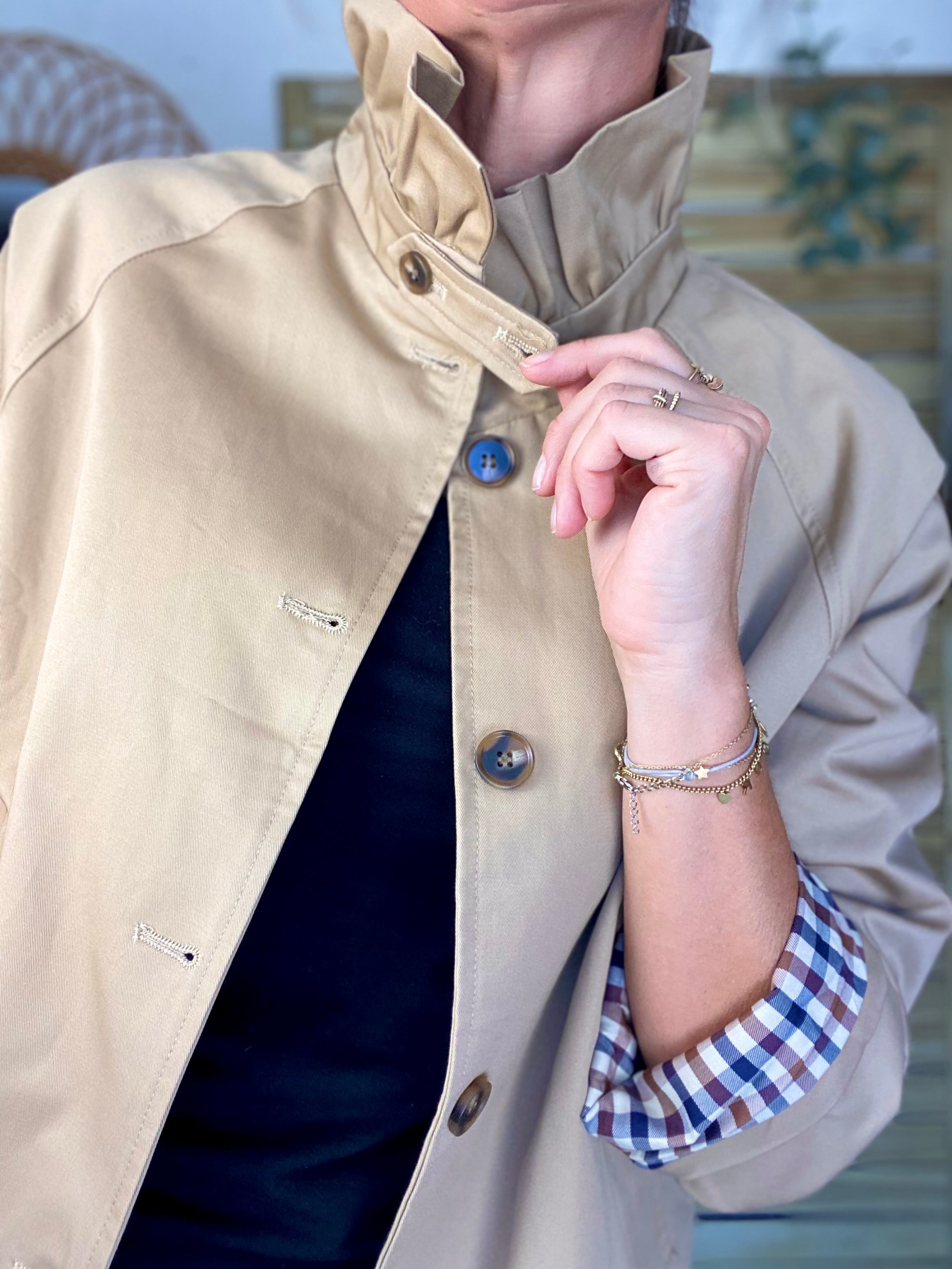Veste Trench col victorien avec vichy - VICKY Beige