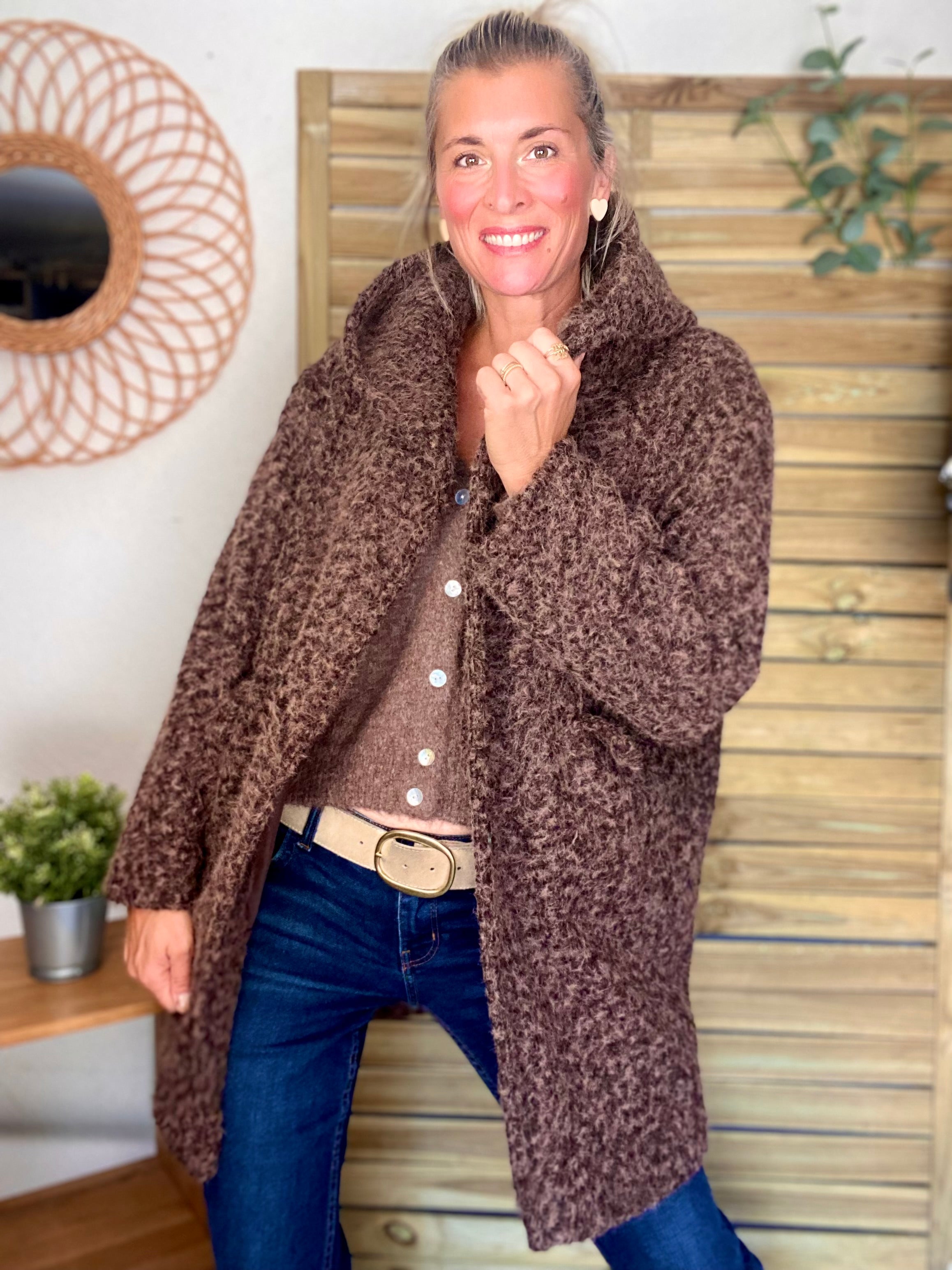 Manteau en laine EUGÉNIE avec détails Léo 🐆 - Chocolat