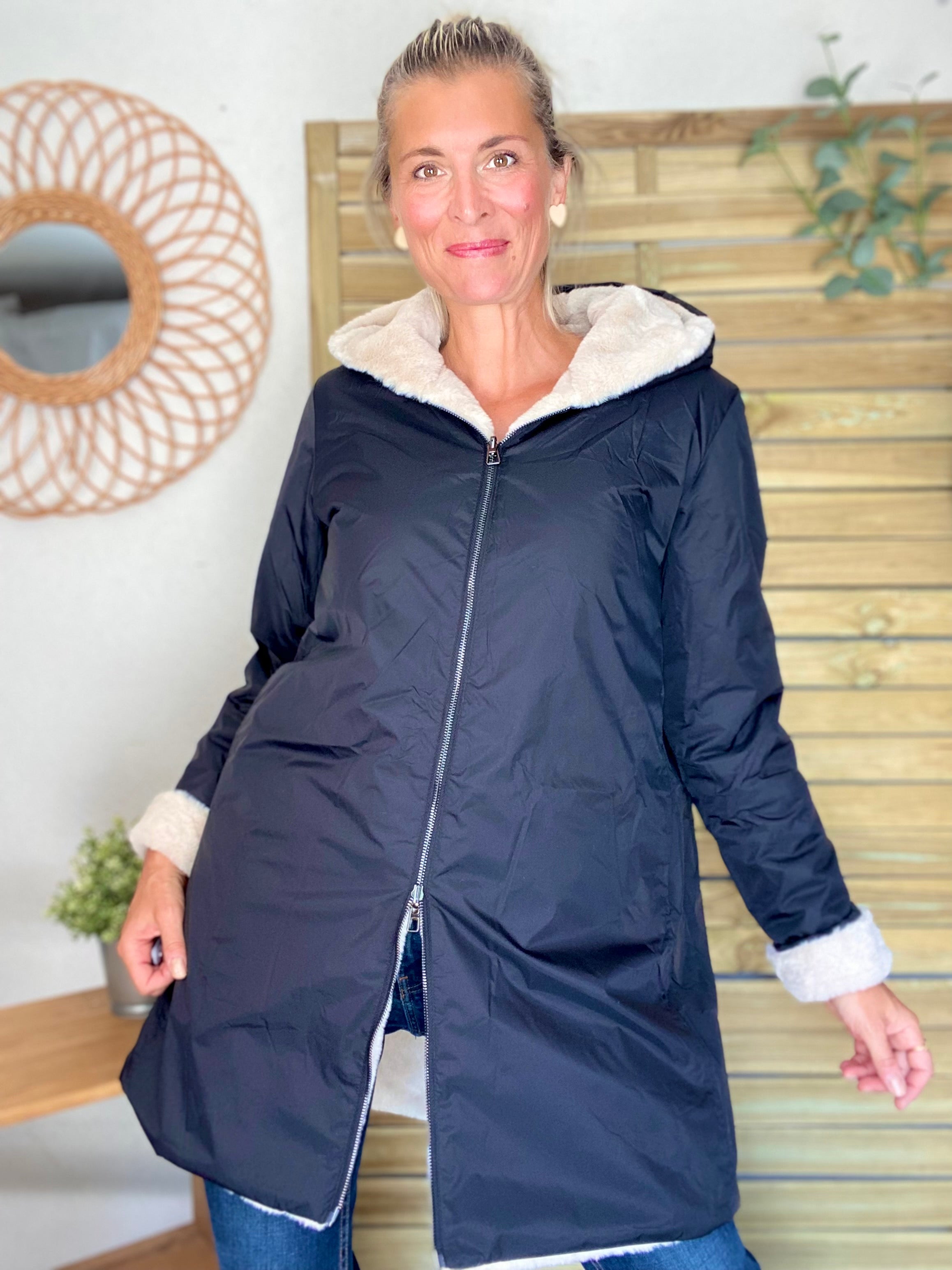 Parka Imperméable réversible fourrée Noir / Beige ALIX - LAURA JO
