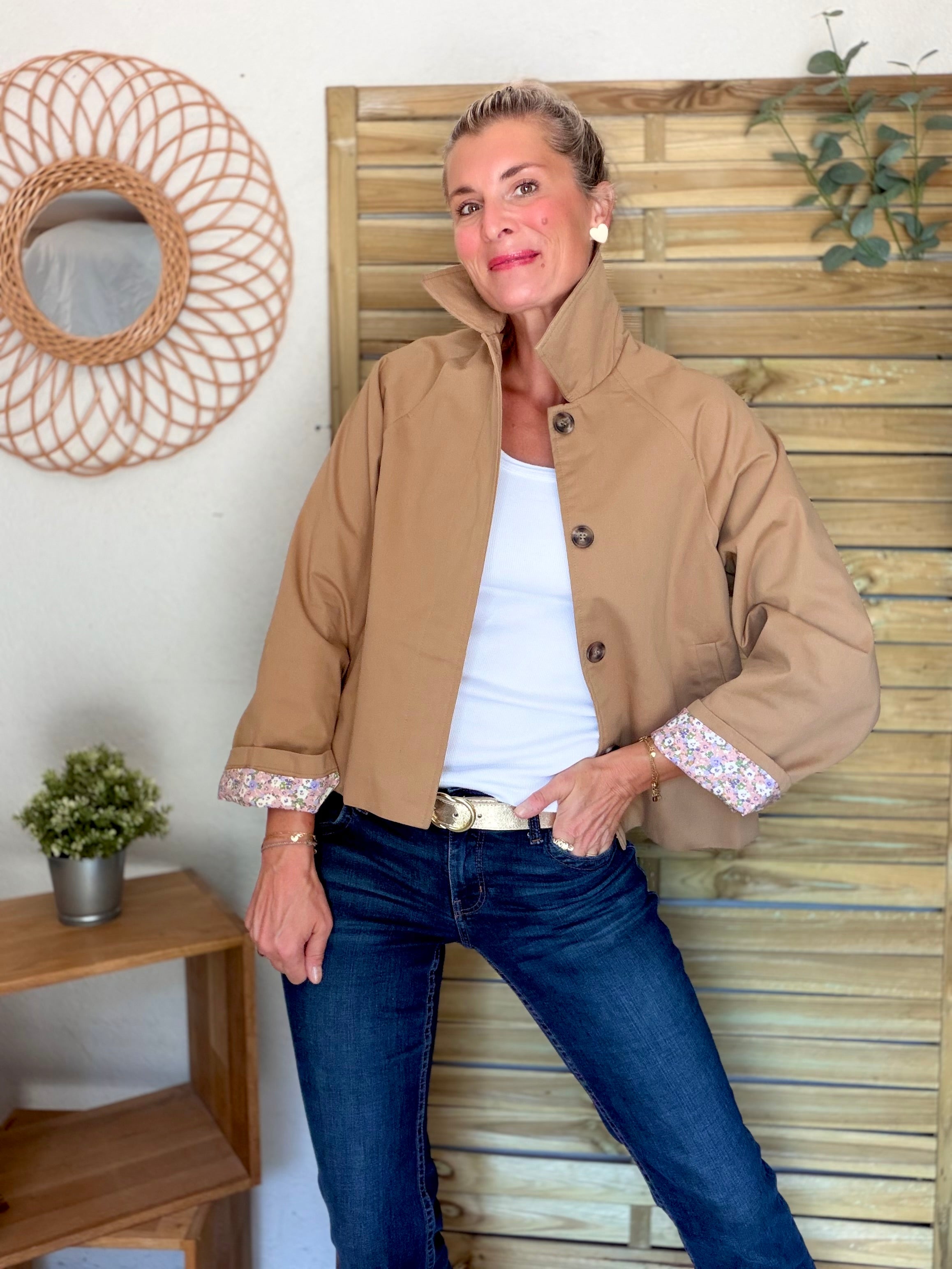 Veste Trench en coton Camel avec Liberty - MAHAUT - LILI et LALA