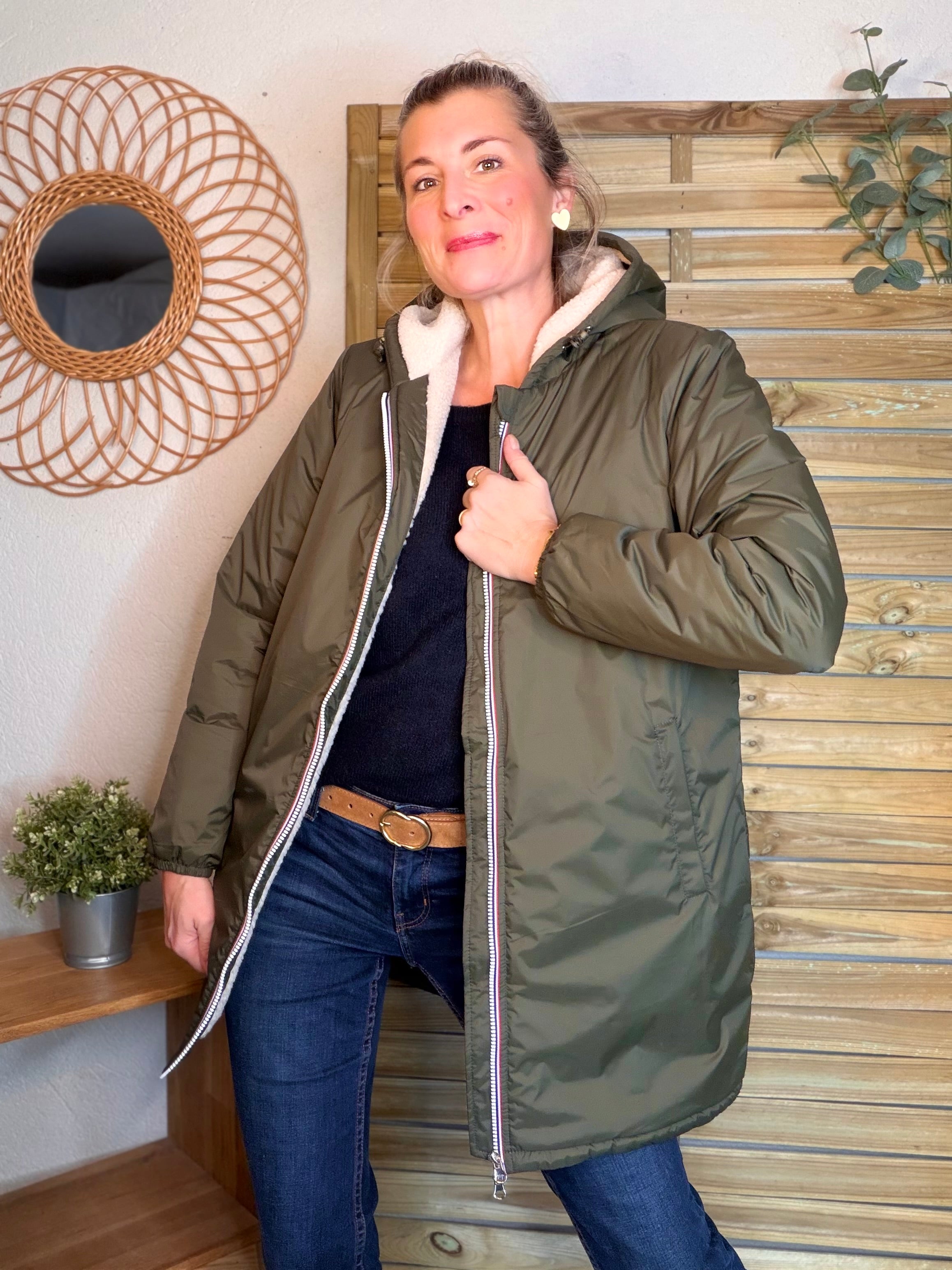 Parka Imperméable LOUISE LONG Sherpa écru - Kaki - LAURA JO