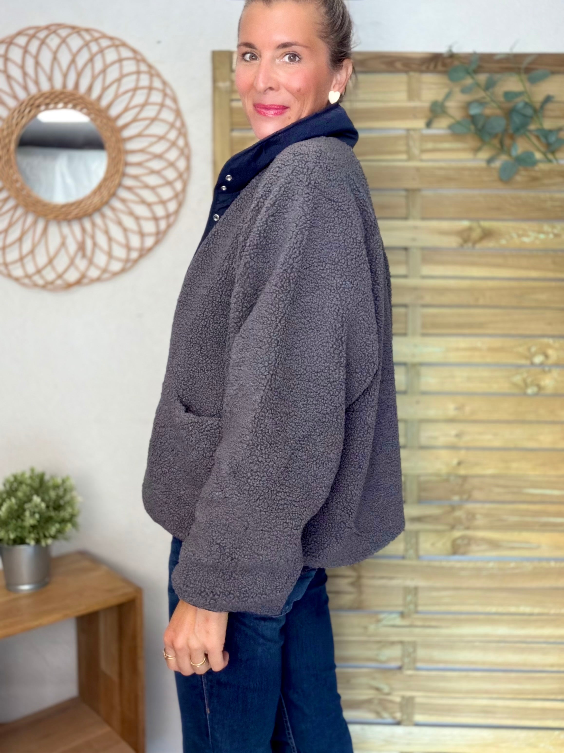 Veste matelassée réversible Sherpa AMÉLIE Bleu marine / Gris