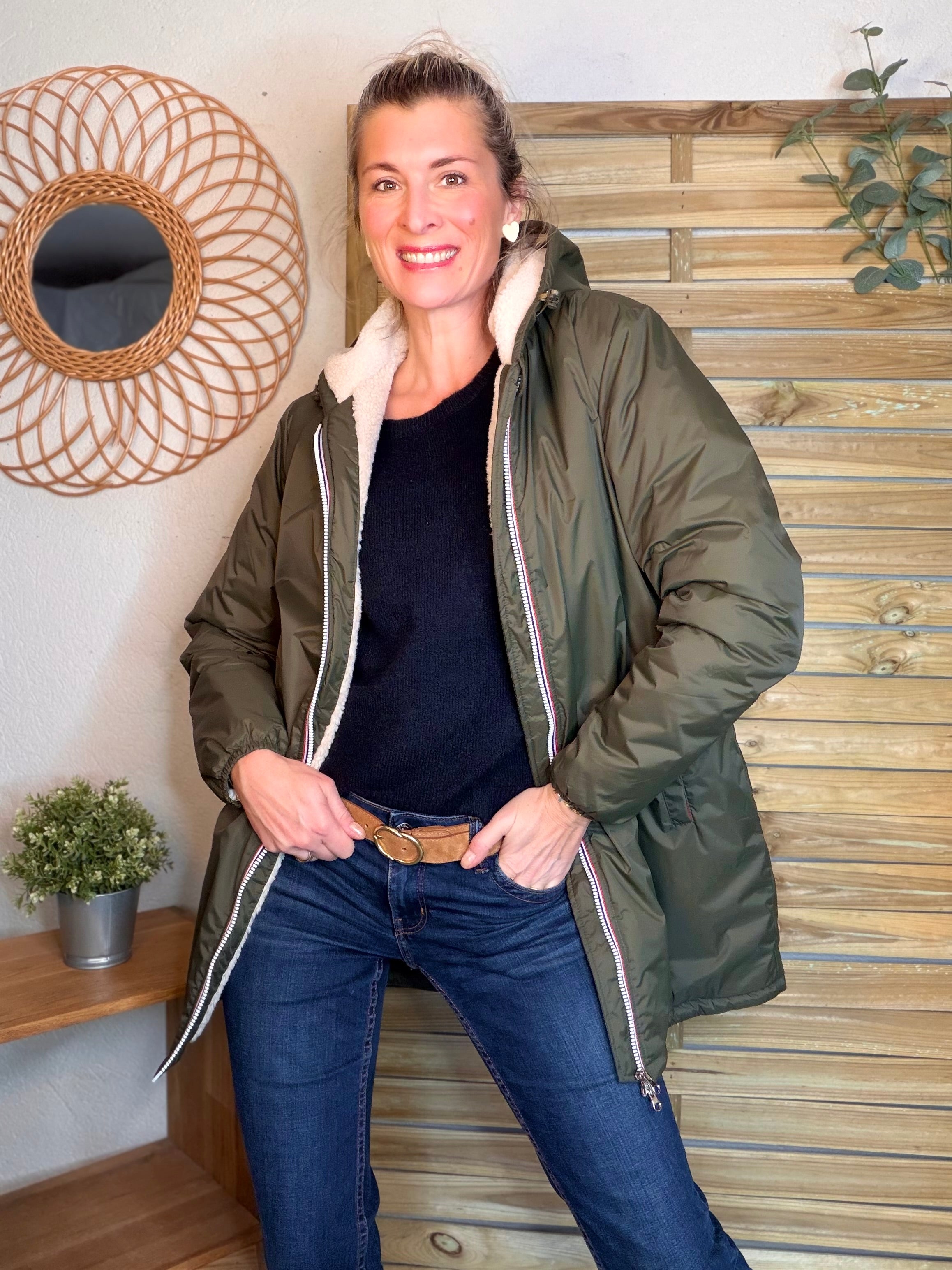 Parka Imperméable LOUISE LONG Sherpa écru - Kaki - LAURA JO