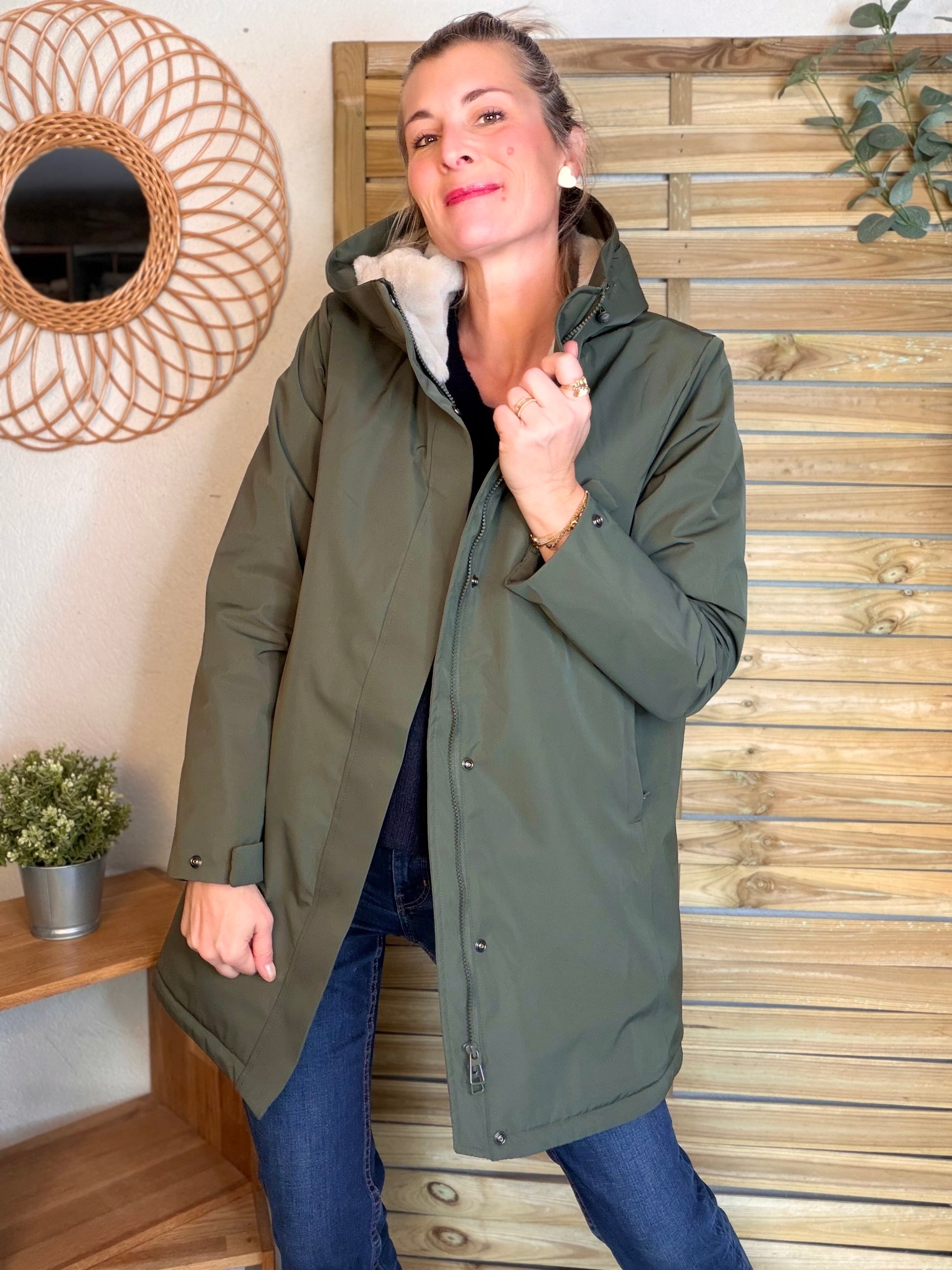 Parka fourrée imperméable AMBRE - Kaki / Beige - LAURA JO