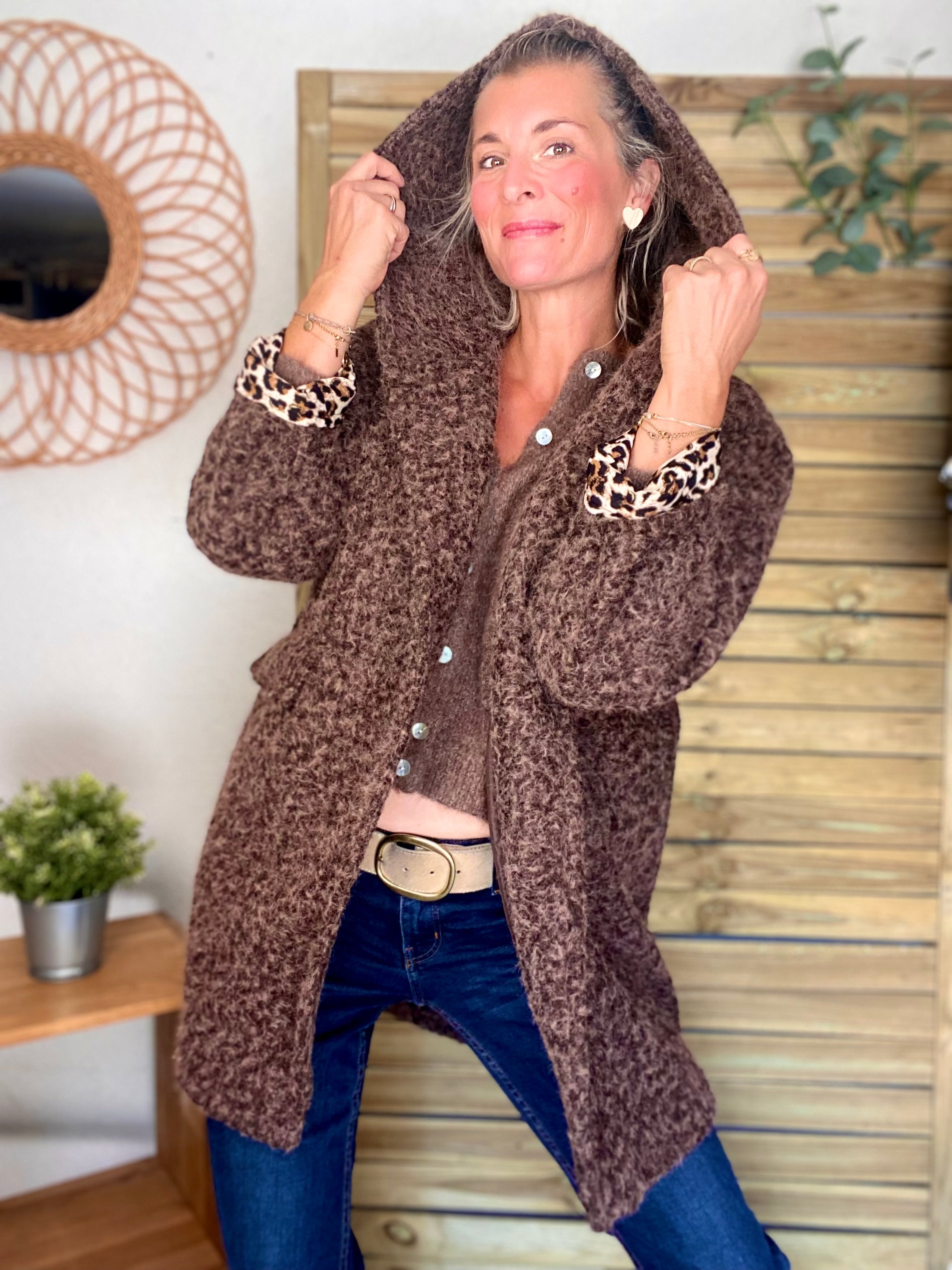 Manteau en laine EUGÉNIE avec détails Léo 🐆 - Chocolat