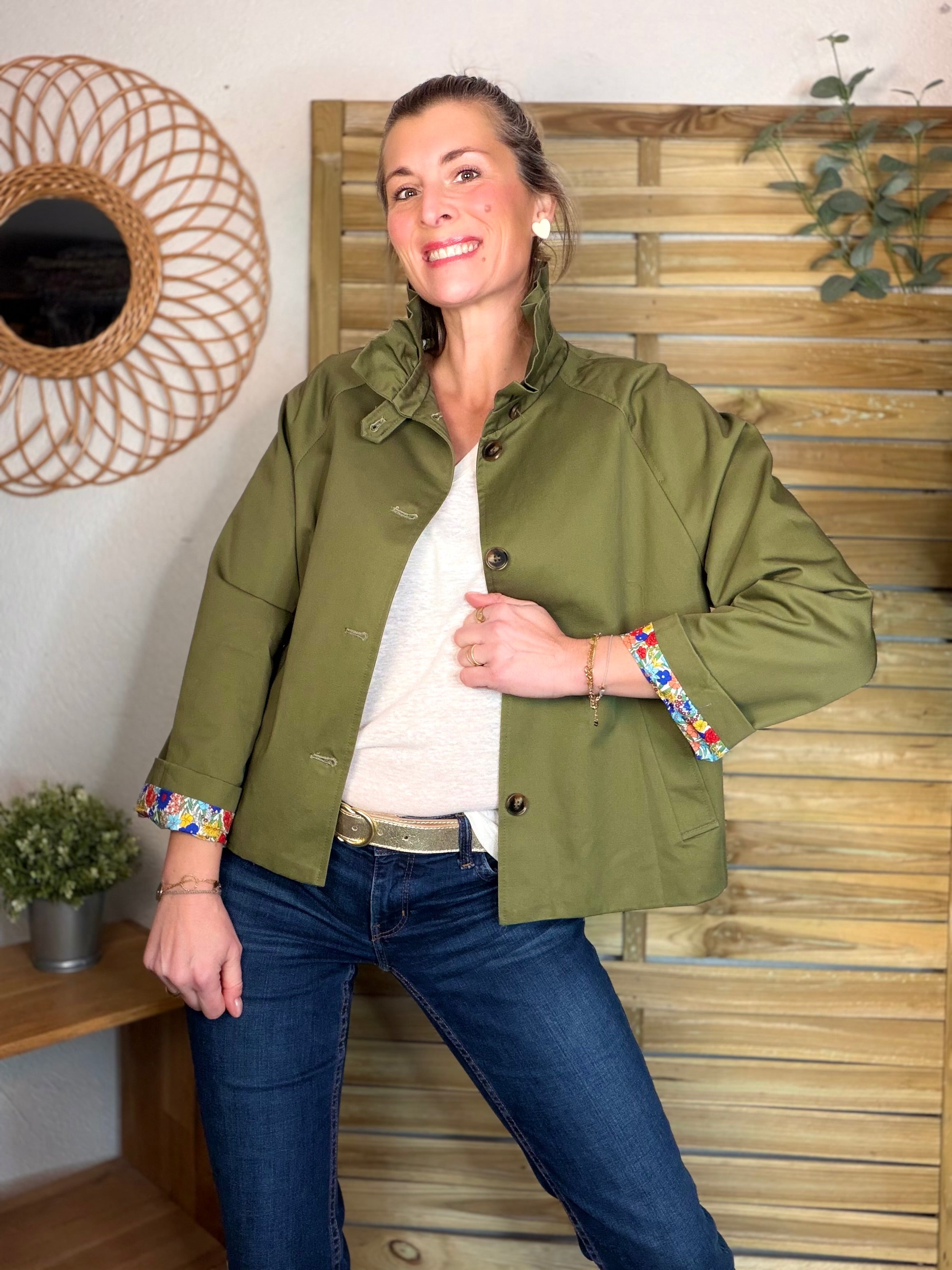 Veste Trench col victorien avec Liberty - VICKY Kaki