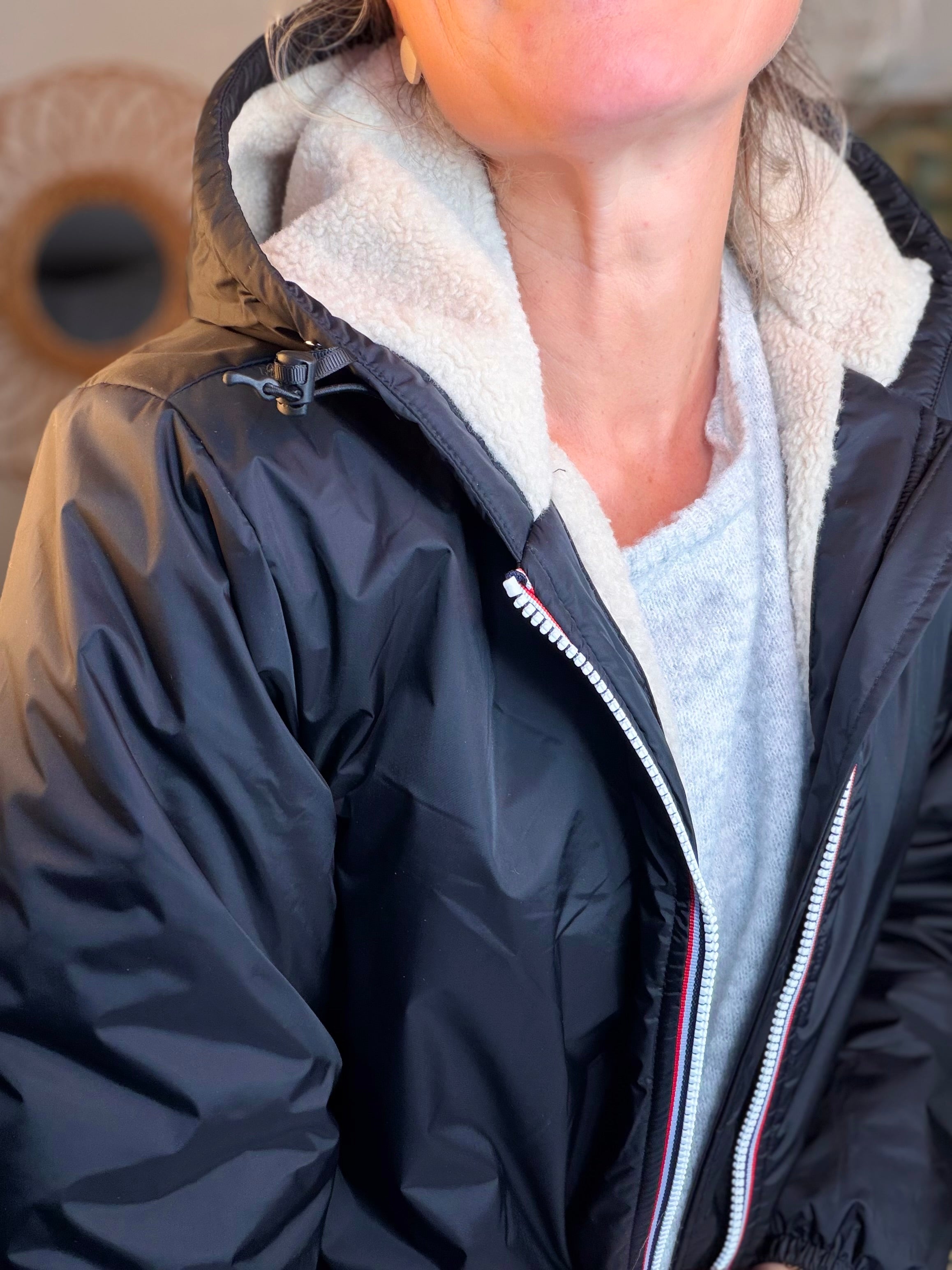 Parka Imperméable LOUISE LONG Sherpa écru - Noir - LAURA JO