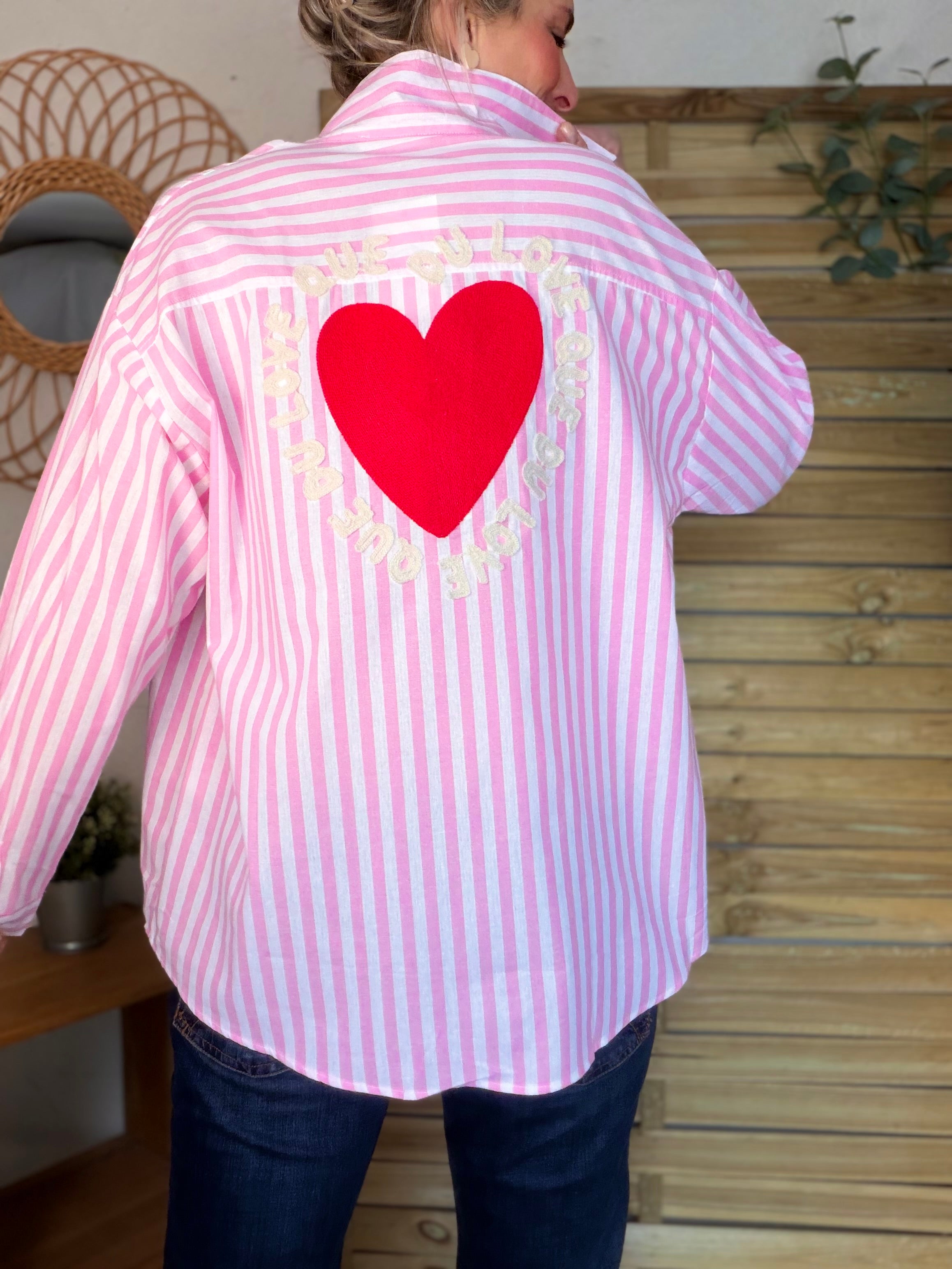 Chemise rose rayée brodée QUE DU LOVE ❤️ SERENA