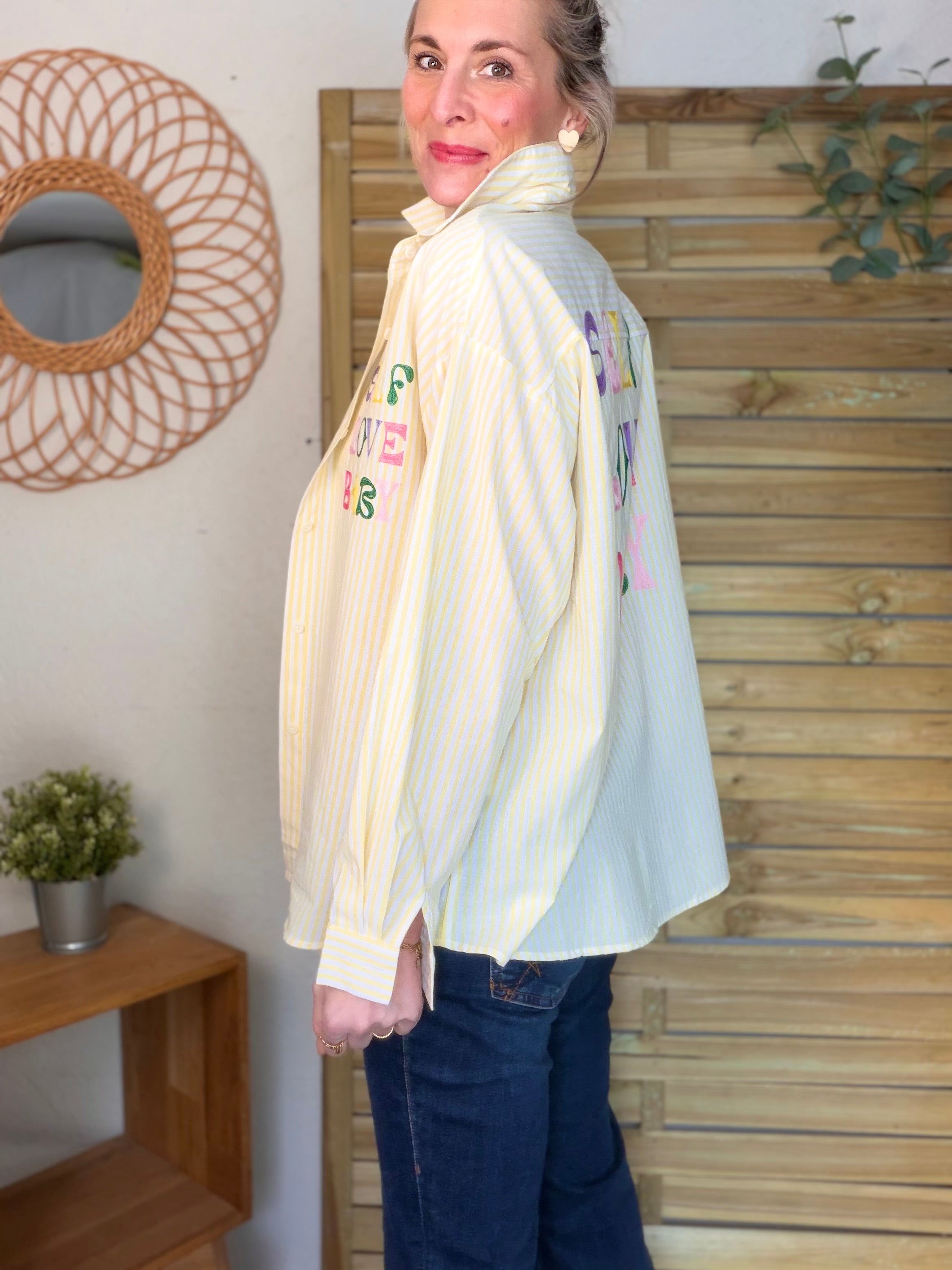Chemise jaune rayée brodée SELF LOVE BABY - VITA