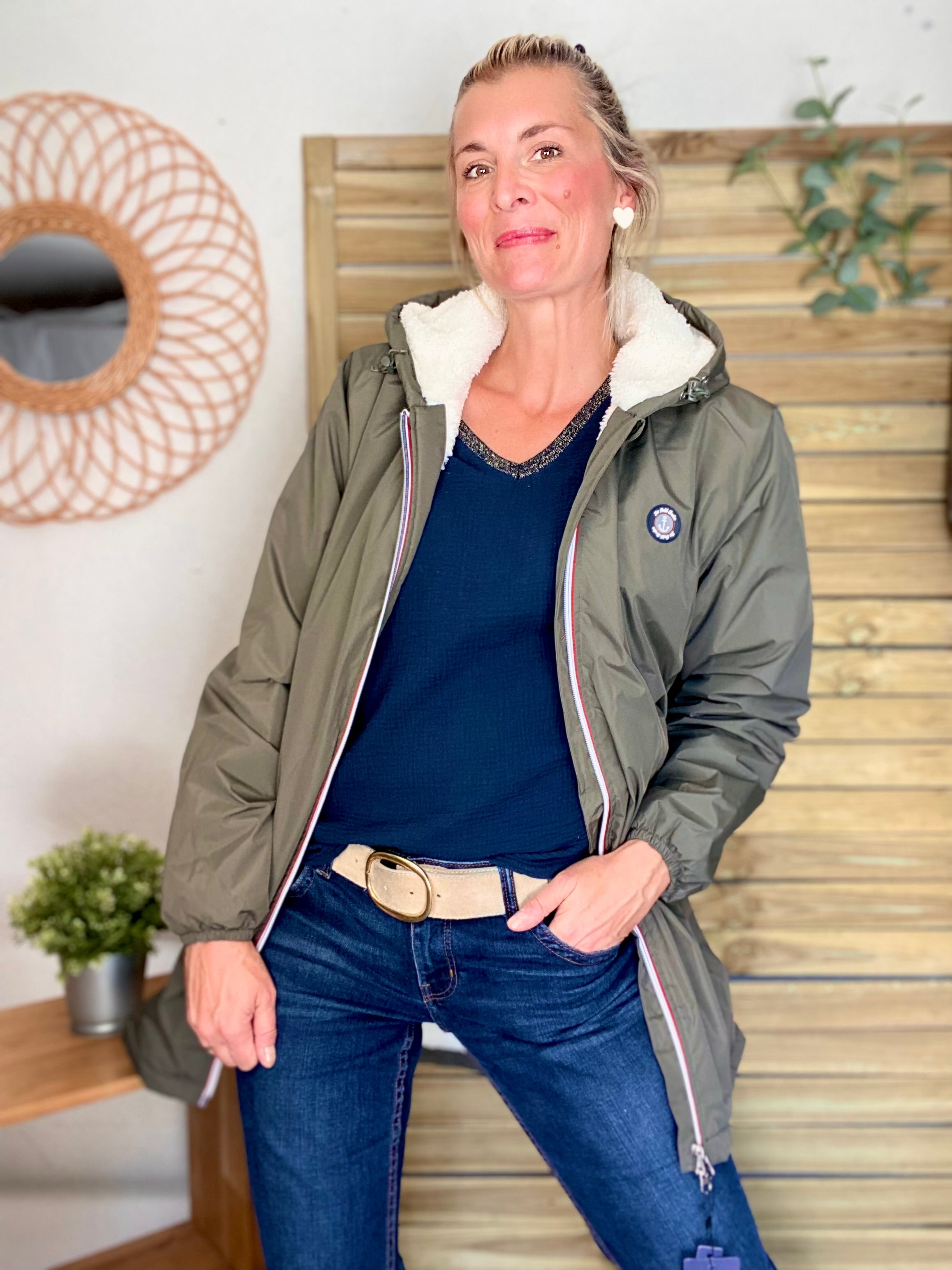 Parka Imperméable moumoute sherpa mixte JEAN.NE - LE PETIT BRETON - Kaki