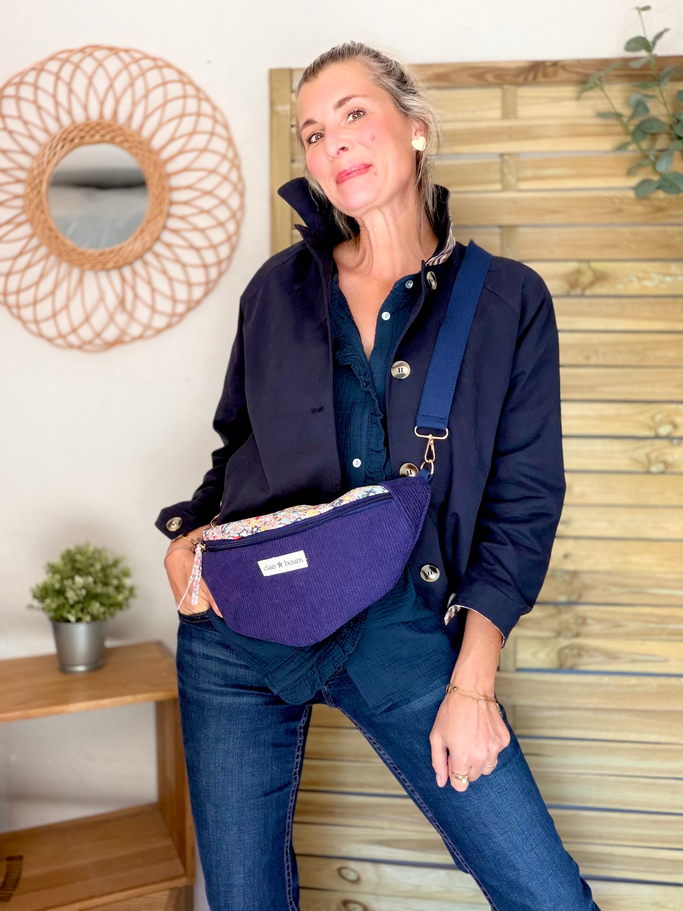 Veste Trench en coton avec carreaux - SOLÈNE Bleu marine