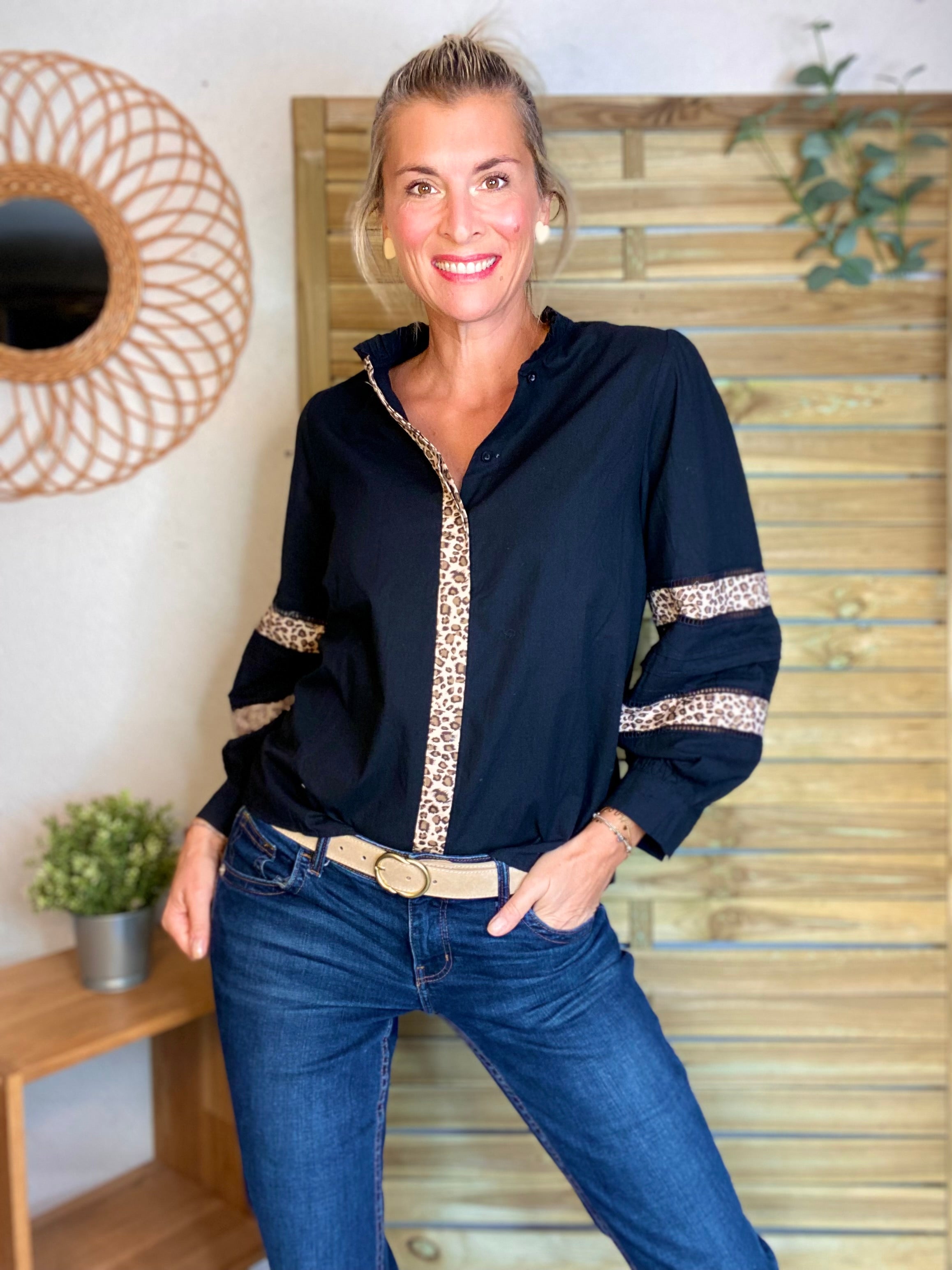 ⚡️ ARRIVAGE - Chemise coton détails Léo 🐆 SCARLETT Noir