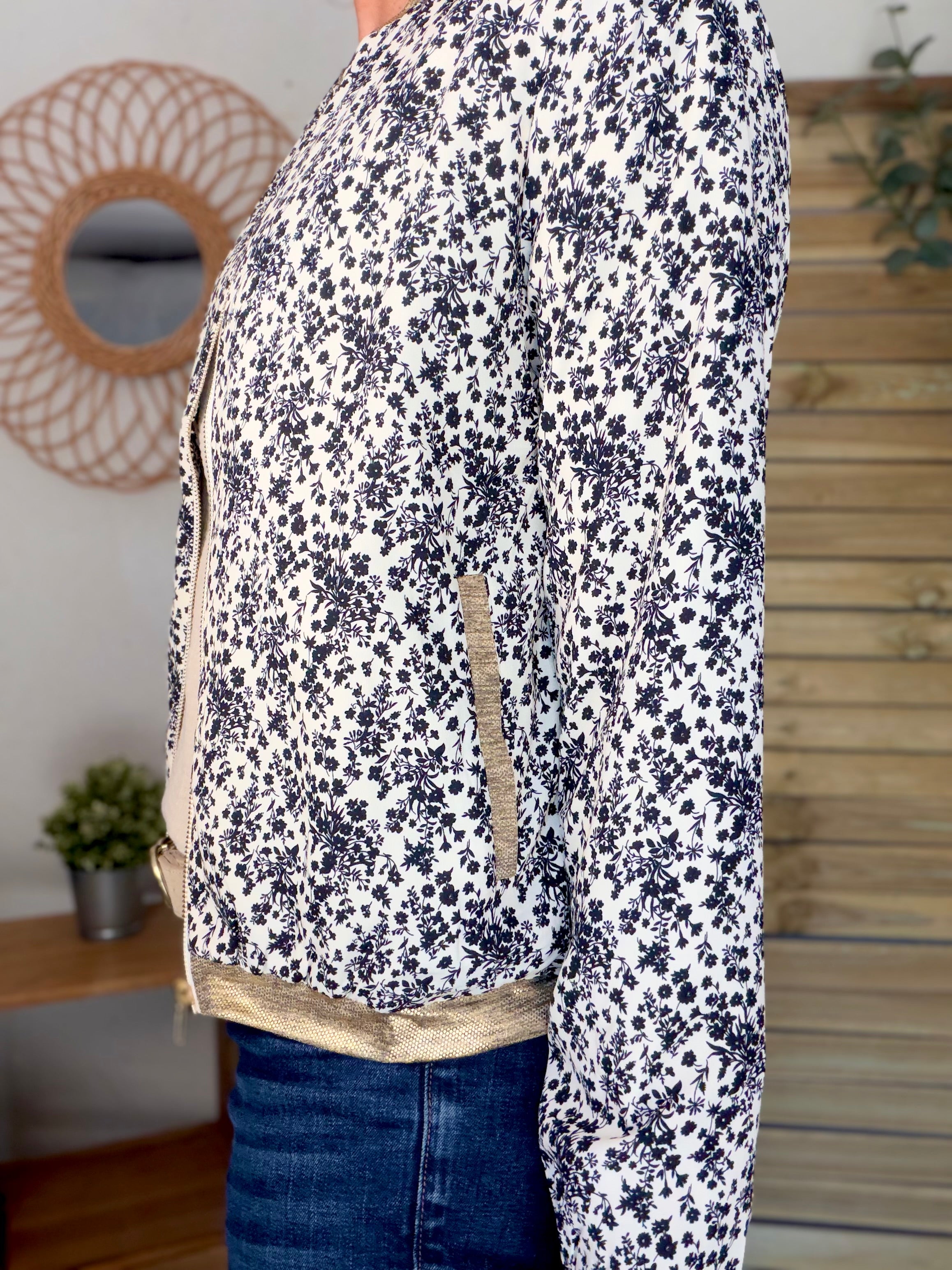 ⚡️ ARRIVAGE - Veste bombers feuilles Écru / Noir BROOKE