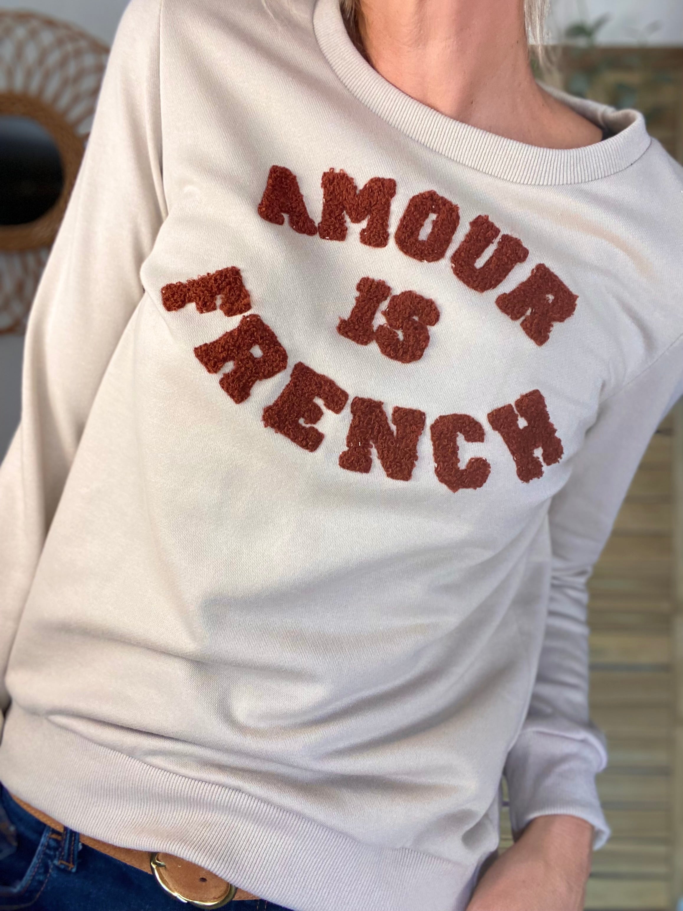 Sweat AMOUR IS FRENCH - OPHELIA - Beige / Terracotta