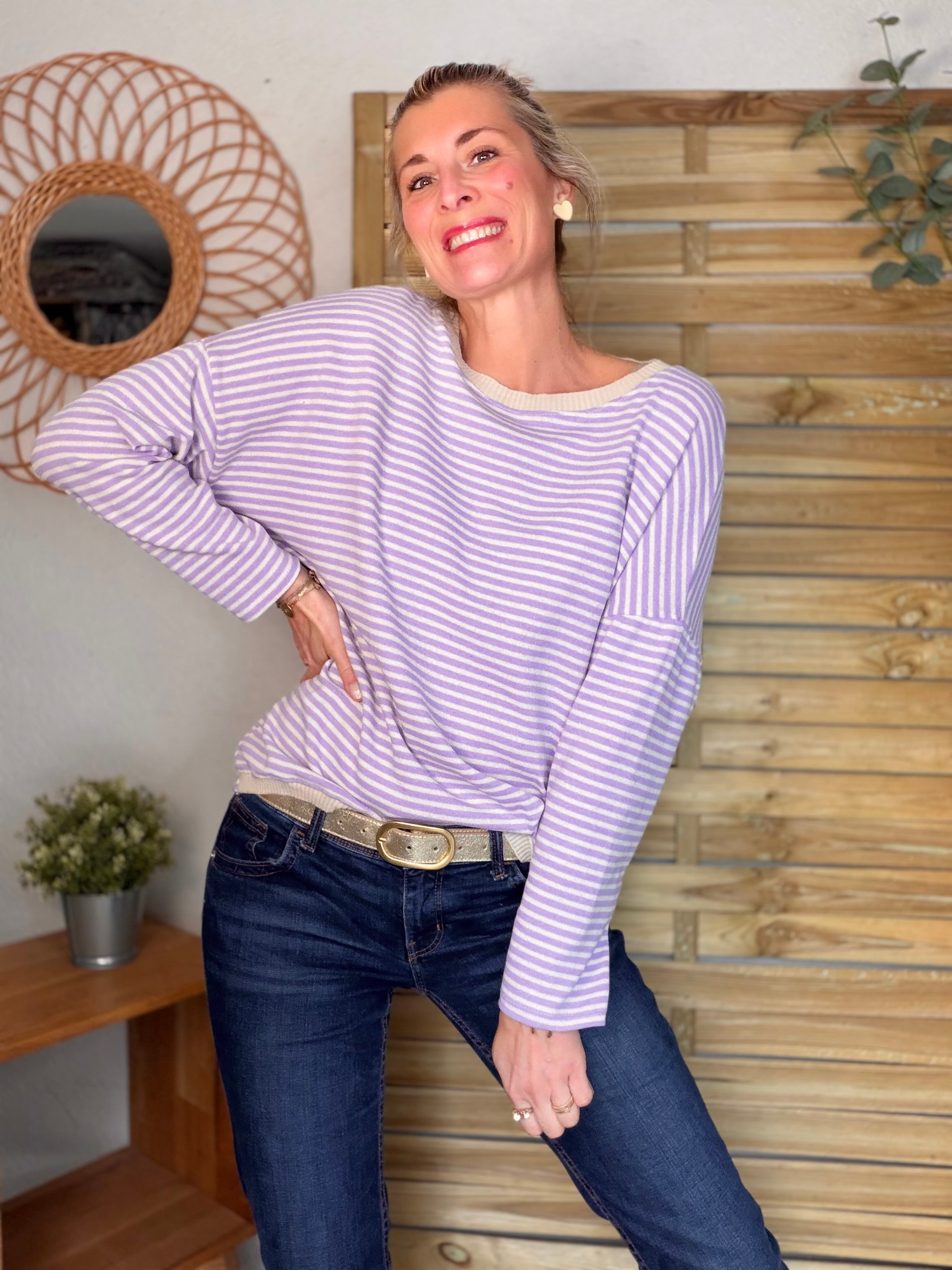 Pull fin rayé ample ROMANE - Lilas