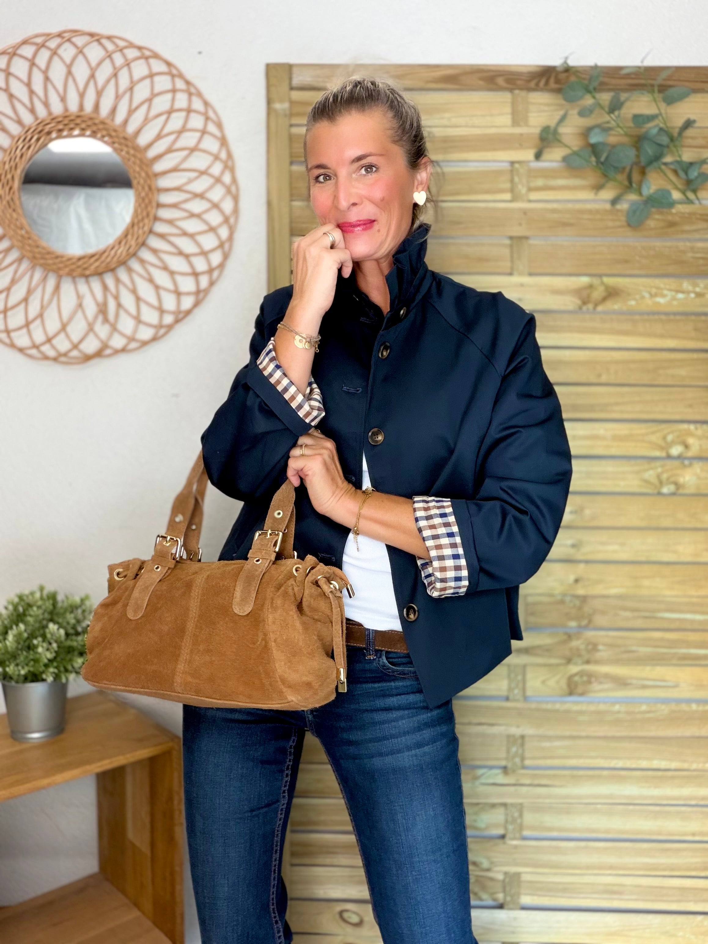 Veste Trench col victorien, doublure carreaux - VICTORIA Bleu marine