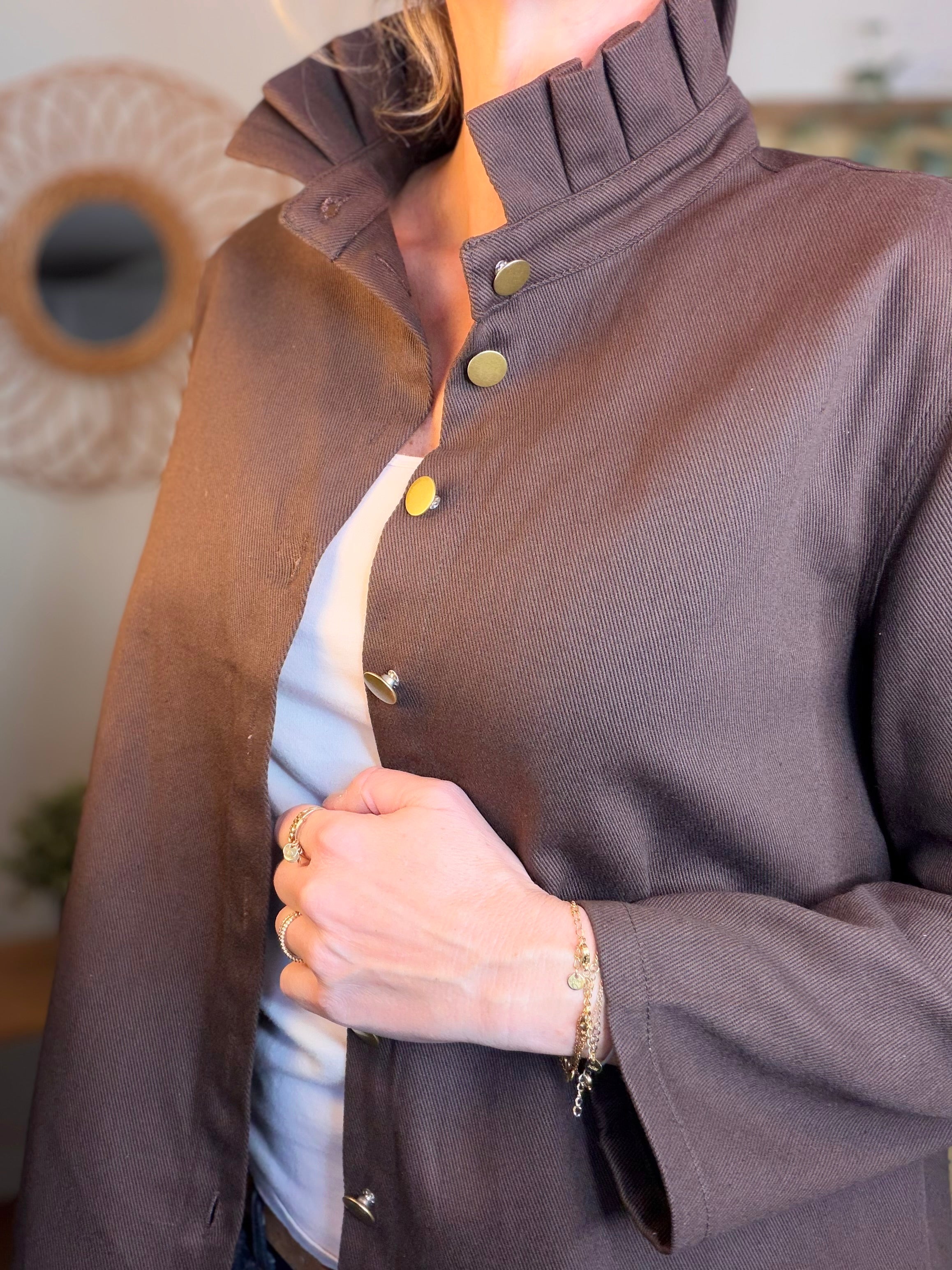 ⚡️ ARRIVAGE - Veste / Chemise en coton, col victorien volanté Beige taupe HILLARY - Choco