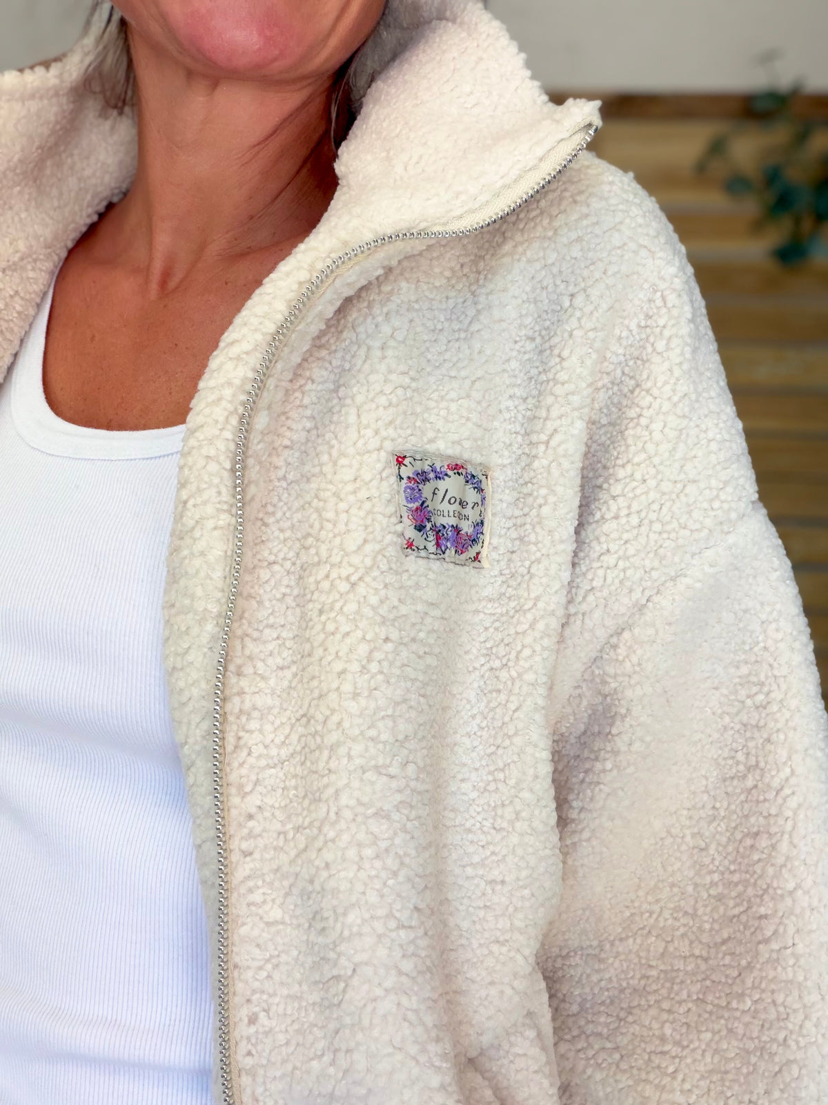 Veste Sherpa zippée LÉONIE Écru
