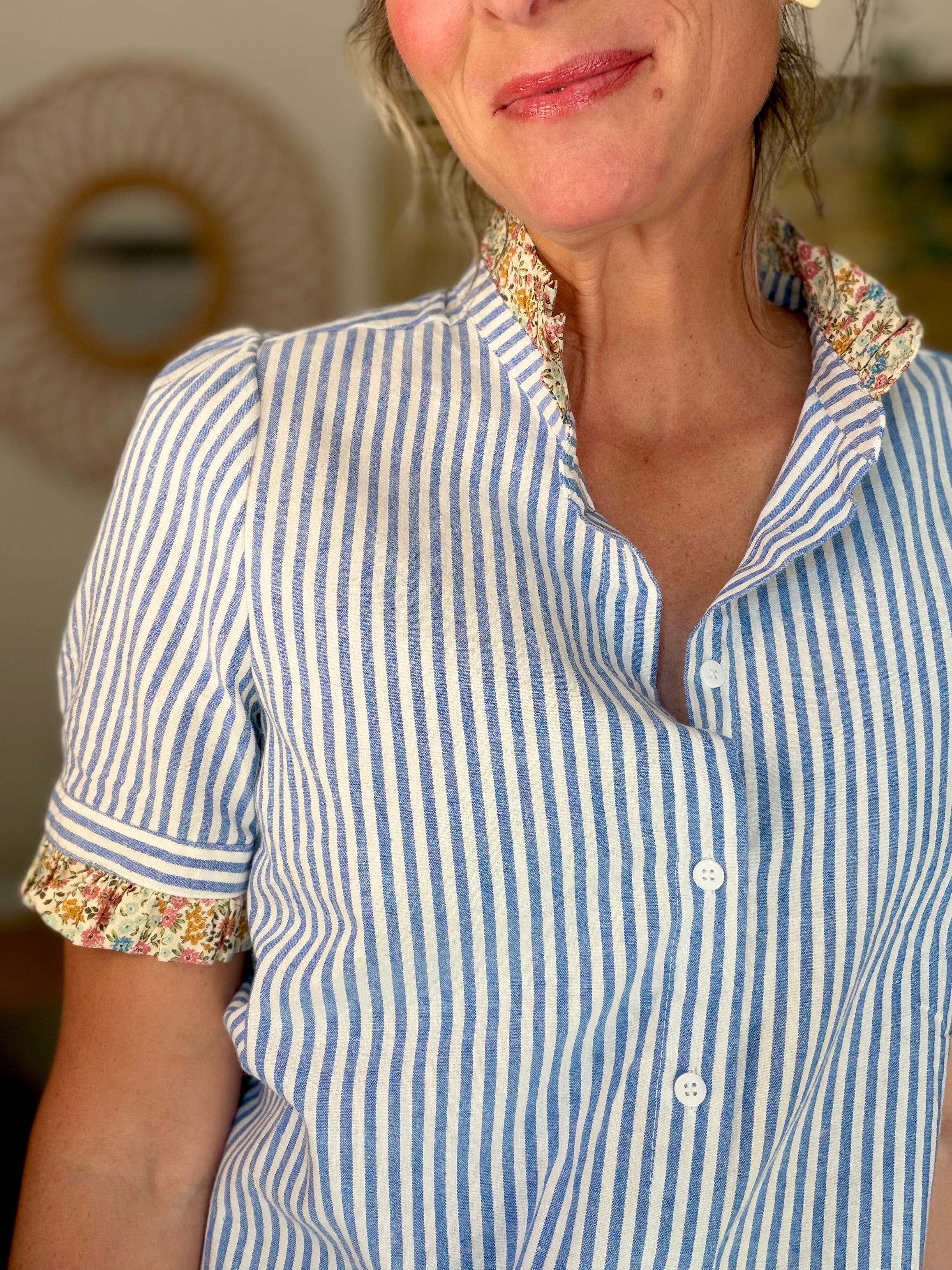 Blouse rayée et Liberty, manches courtes CHARLINE