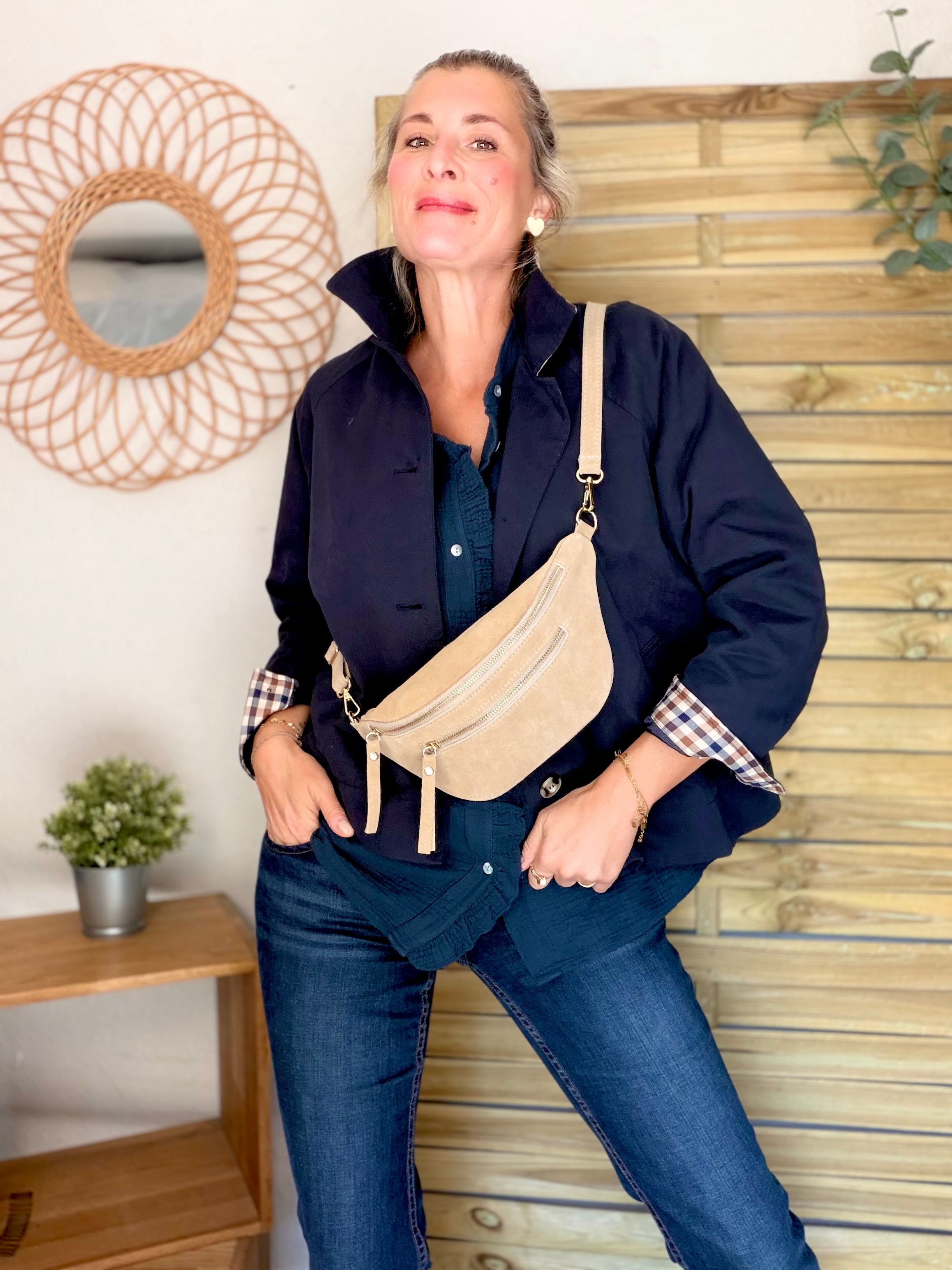 Veste Trench en coton avec carreaux - SOLÈNE Bleu marine