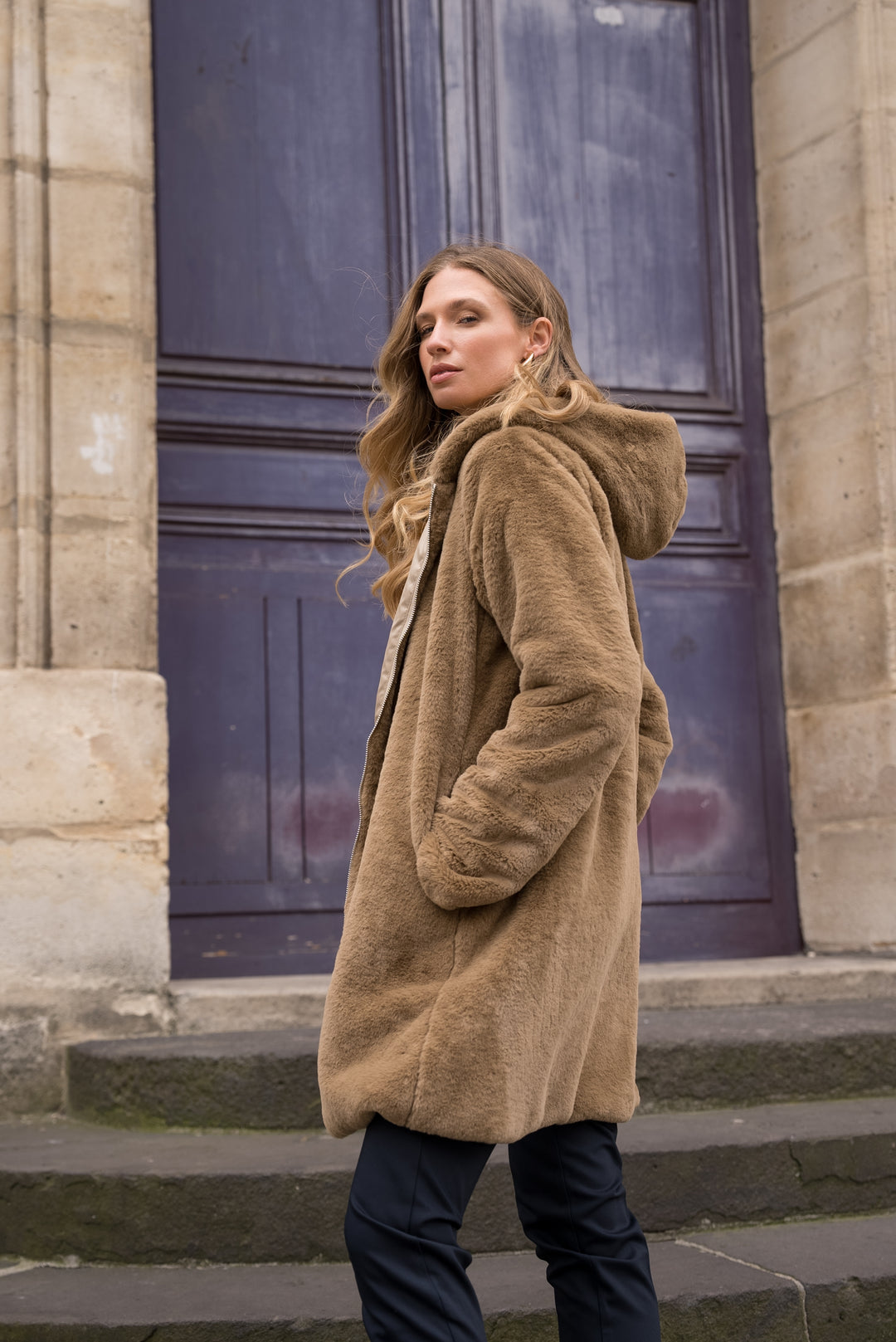 Parka Imperméable réversible fourrée Sable irisé / Camel ALIX - LAURA JO