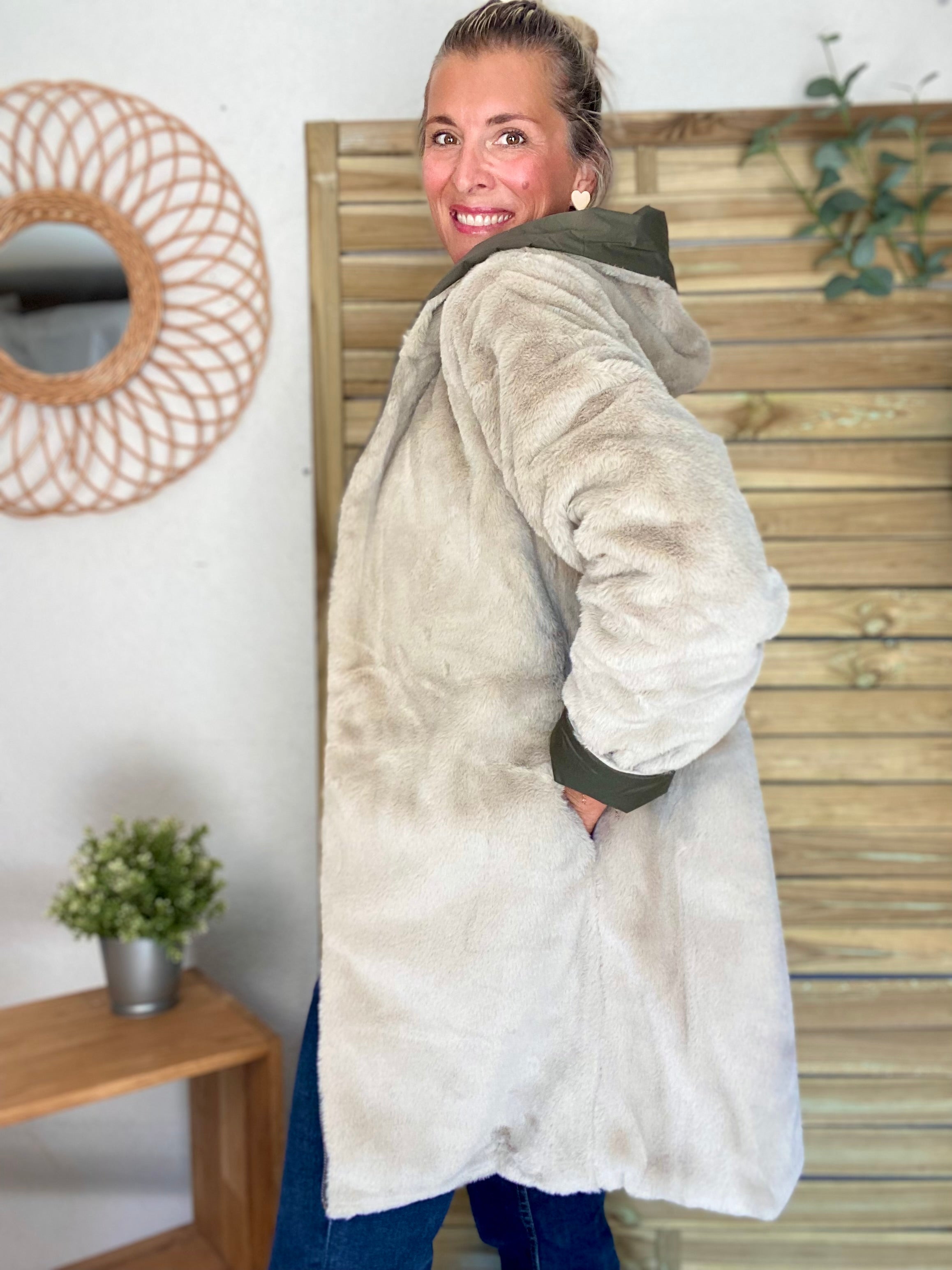 Parka Imperméable réversible fourrée Kaki / Beige ALIX - LAURA JO
