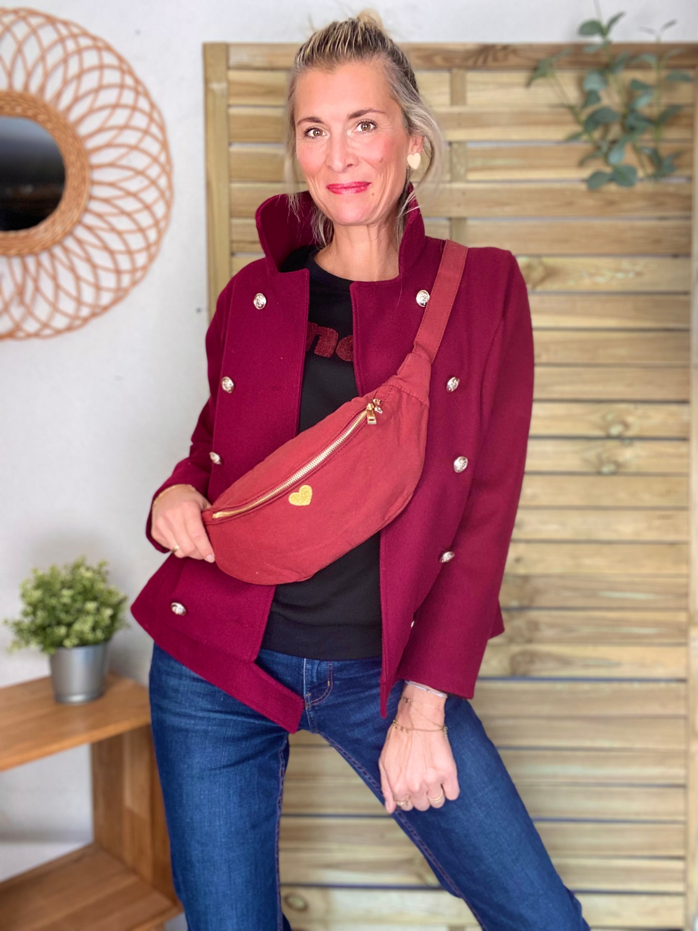 Sac banane en coton Coeur brodé 💛 CASSIDY - Bordeaux