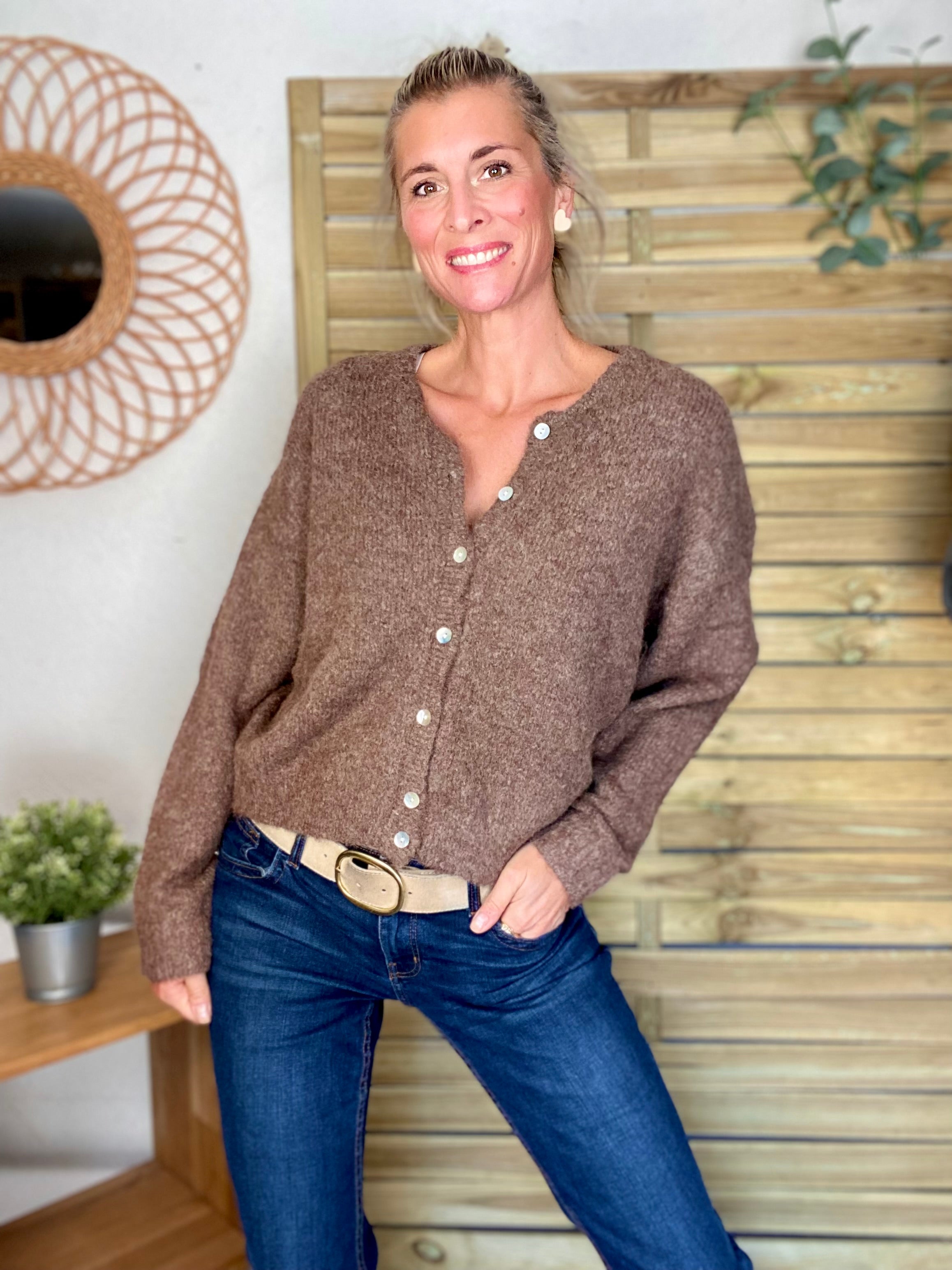 Gilet en maille MERYL - Chocolat chiné