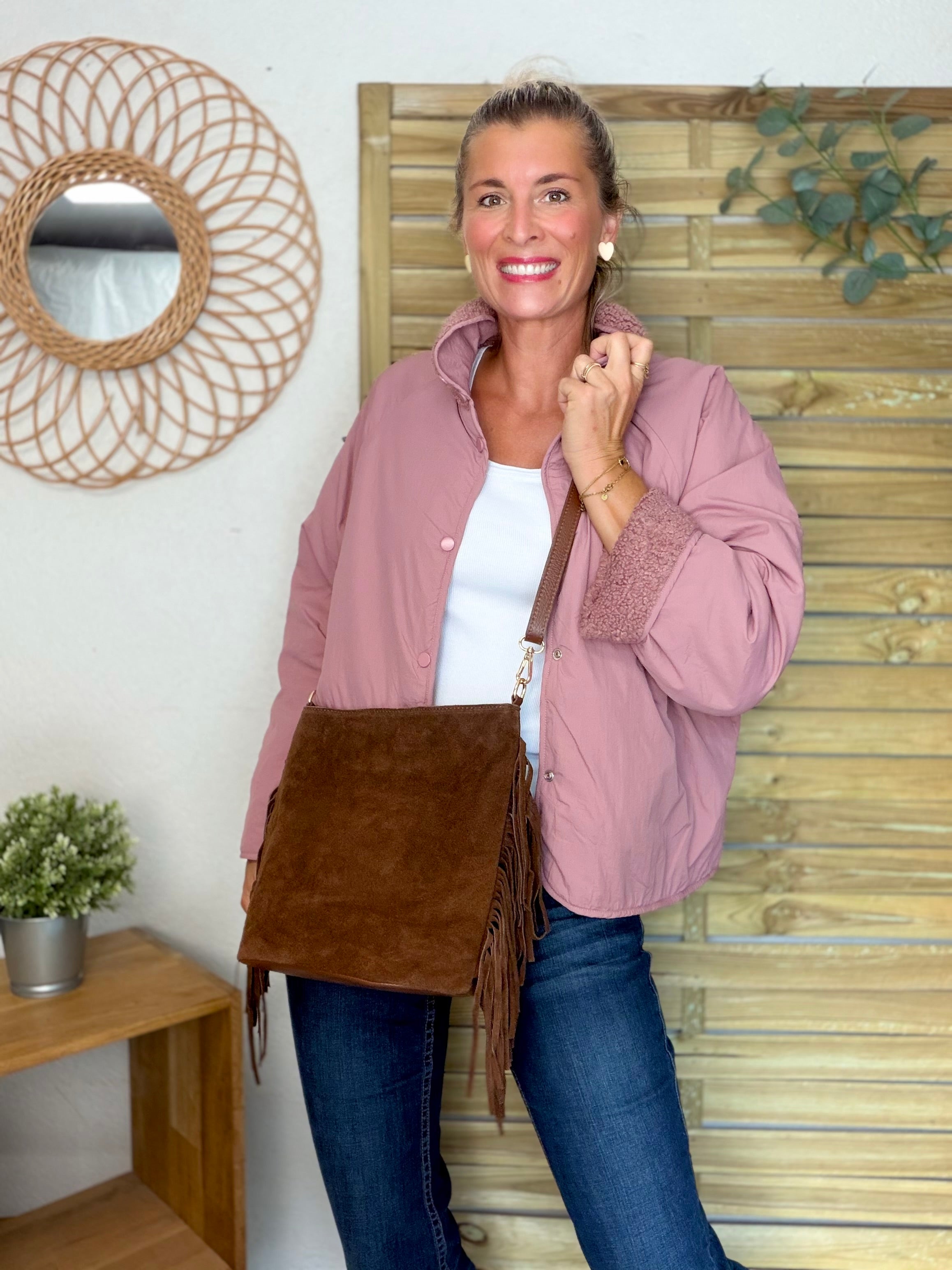 Veste matelassée réversible Sherpa AMÉLIE Vieux rose