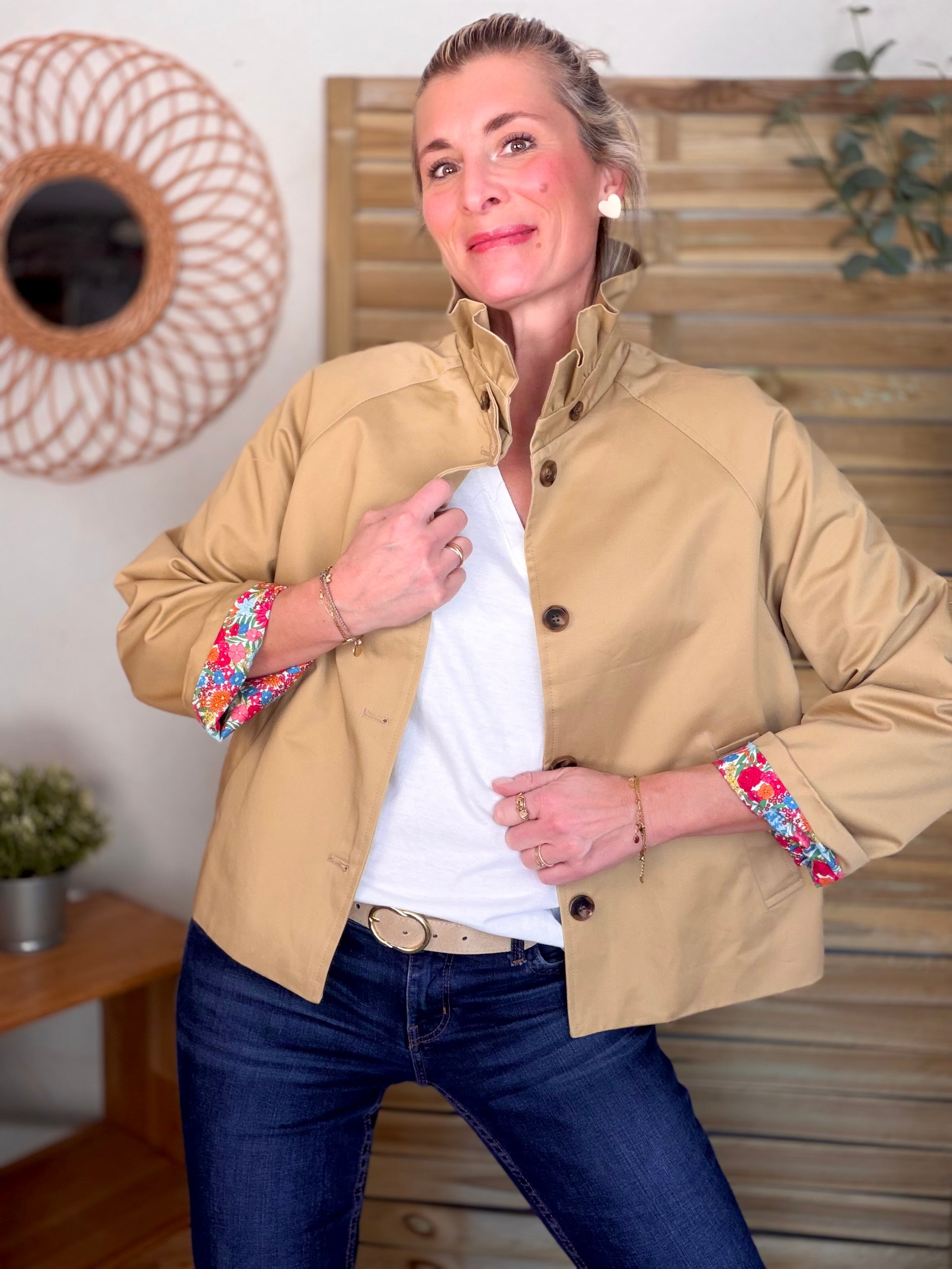 Veste Trench col victorien avec Liberty - VICKY Camel clair